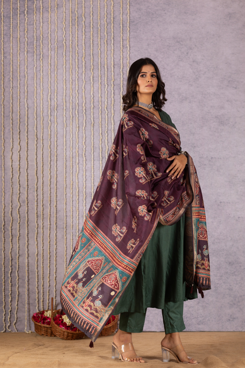 Perkha Kalamkari Dupatta-Dupatta-Ekana Label