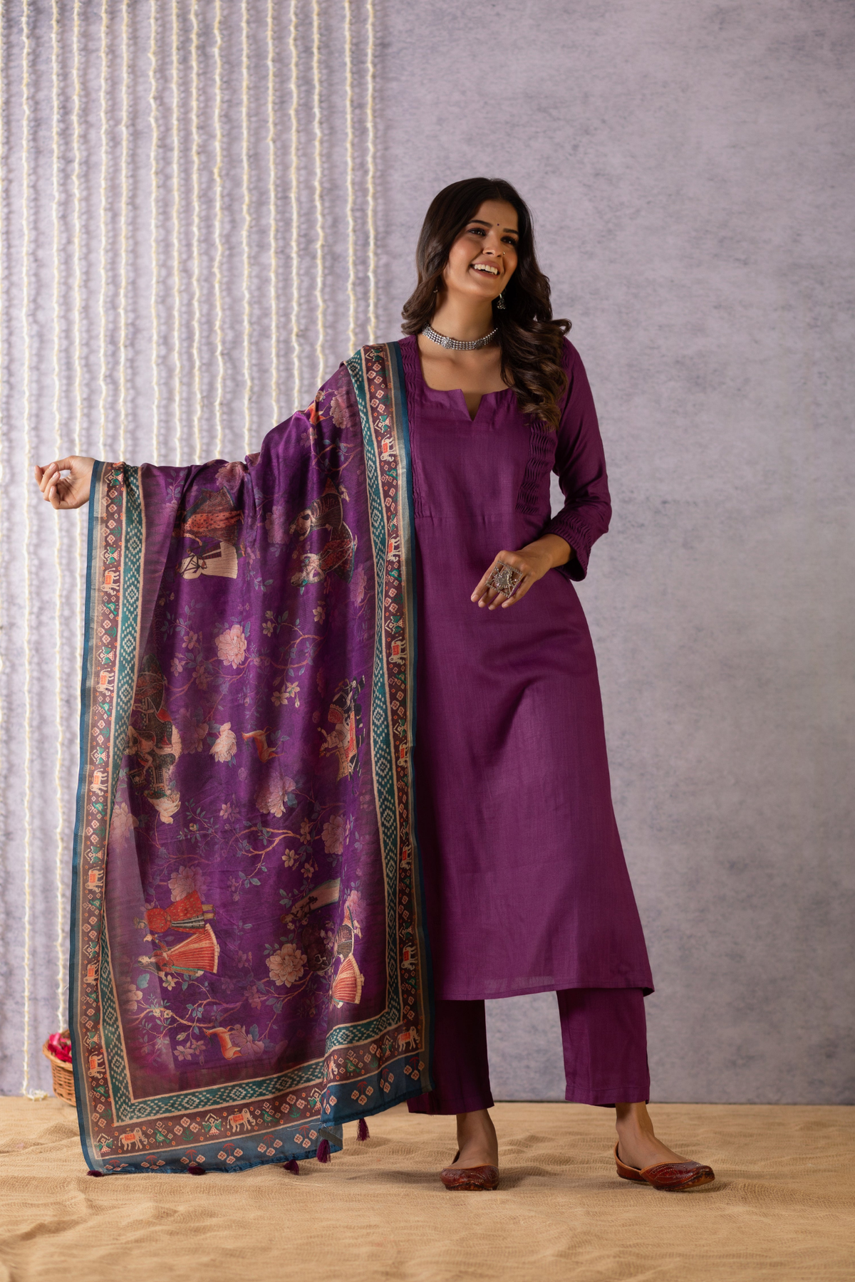 Aviana Purple Phad Painting Dreams Suit Set-Suit Set-Ekana Label