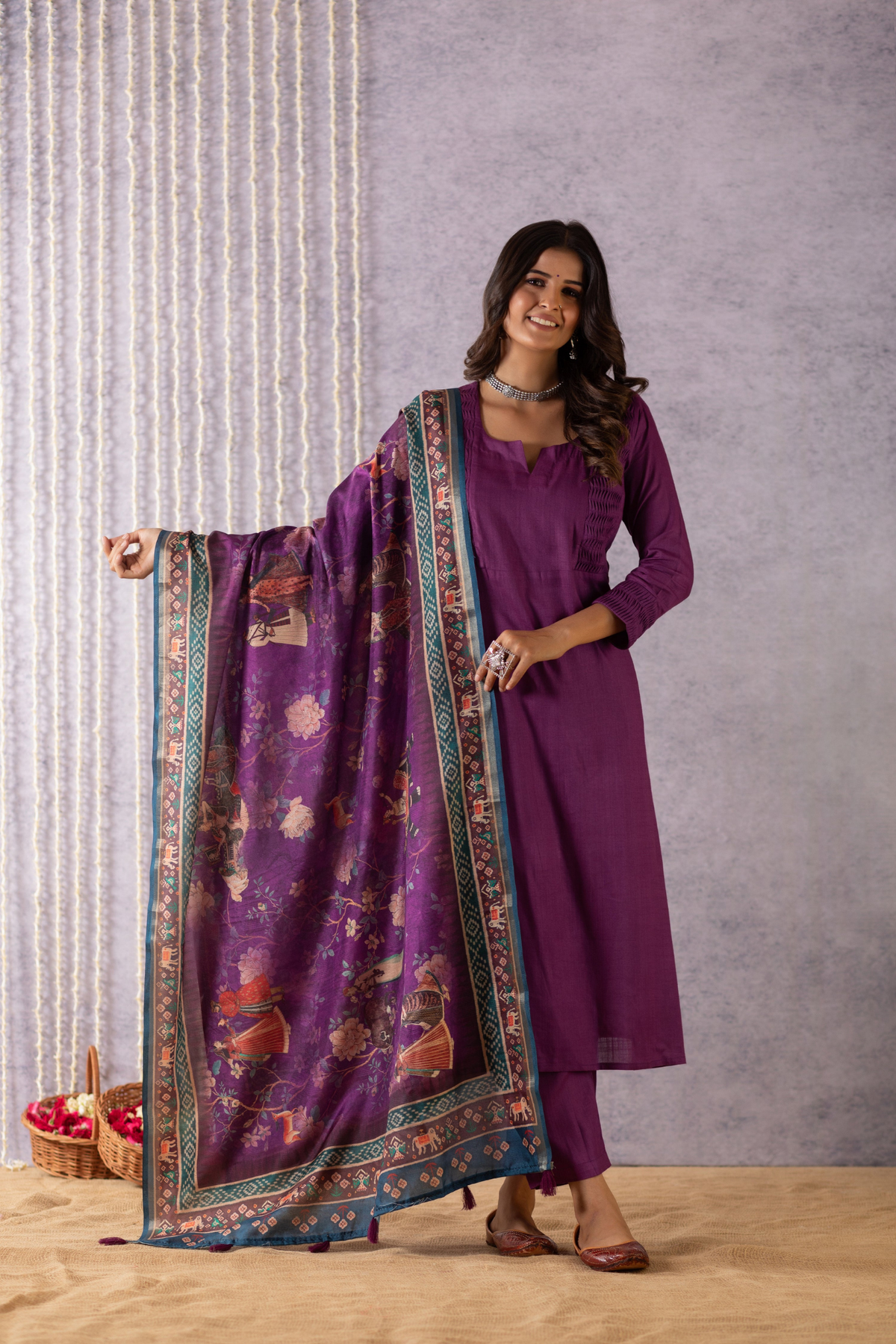 Aviana Purple Phad Painting Dreams Suit Set-Suit Set-Ekana Label