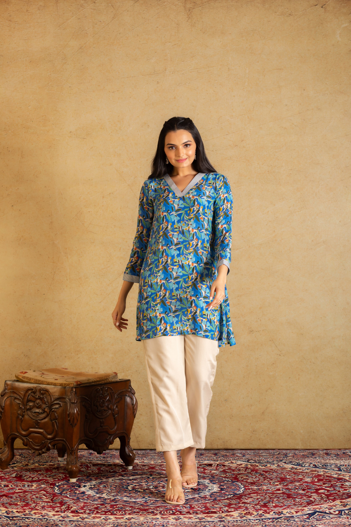 Alora Chic V-Neck Floral Top with Pant-Co-ord Set-Ekana Label