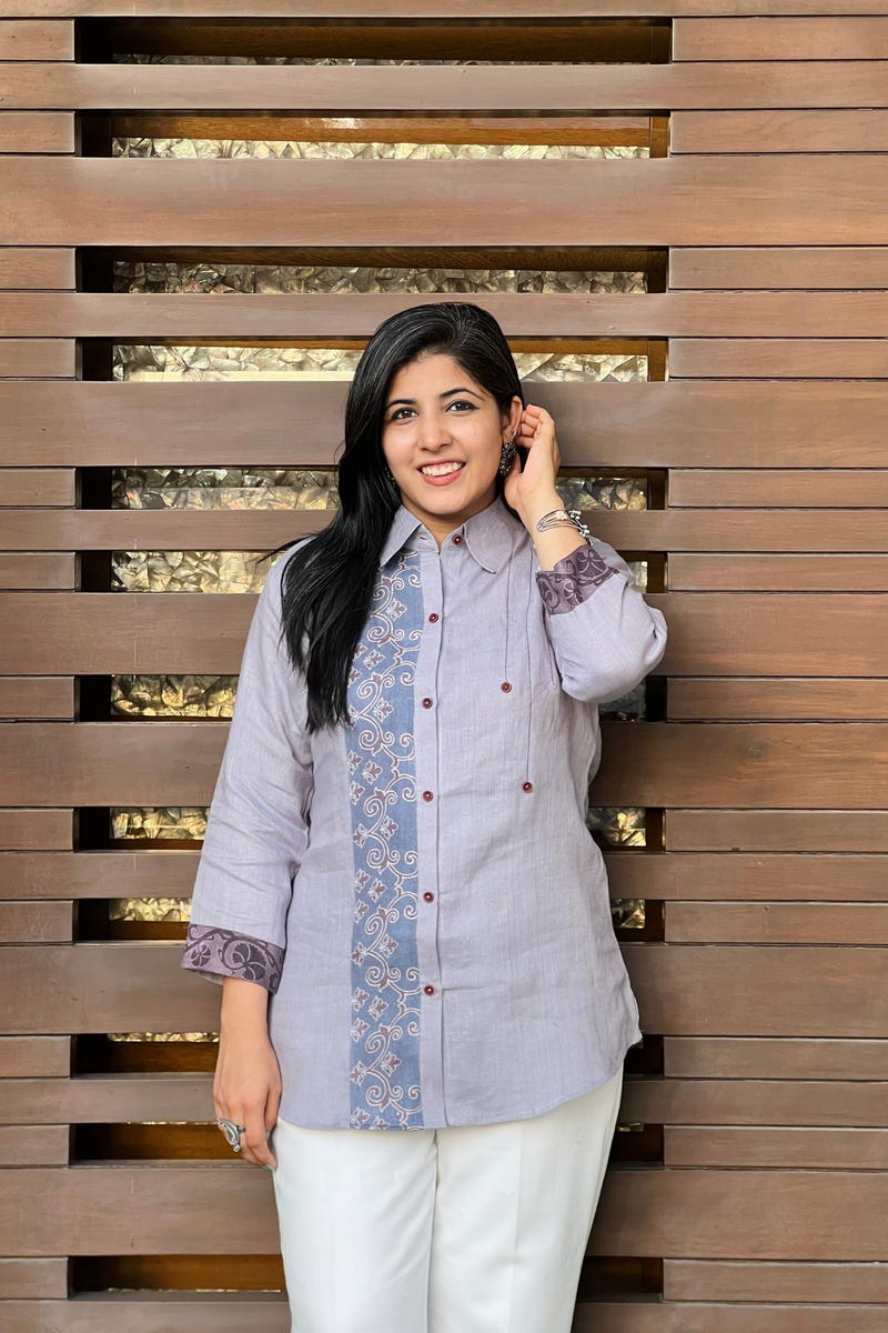 Moonlit Kalamkari Linen Shirt-shirts-Ekana Label