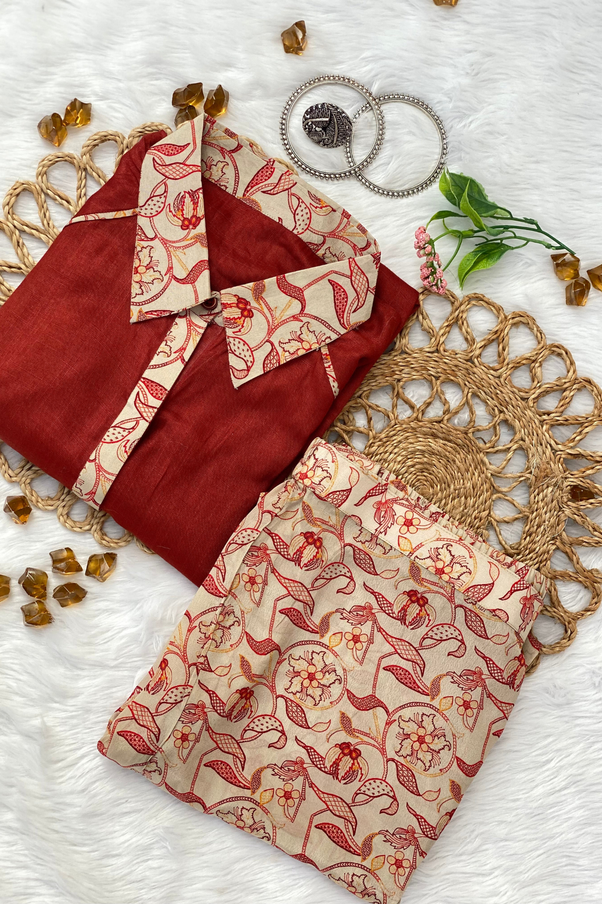 Berry Bloom Kalamkari Set-Co-ord Set-Ekana Label