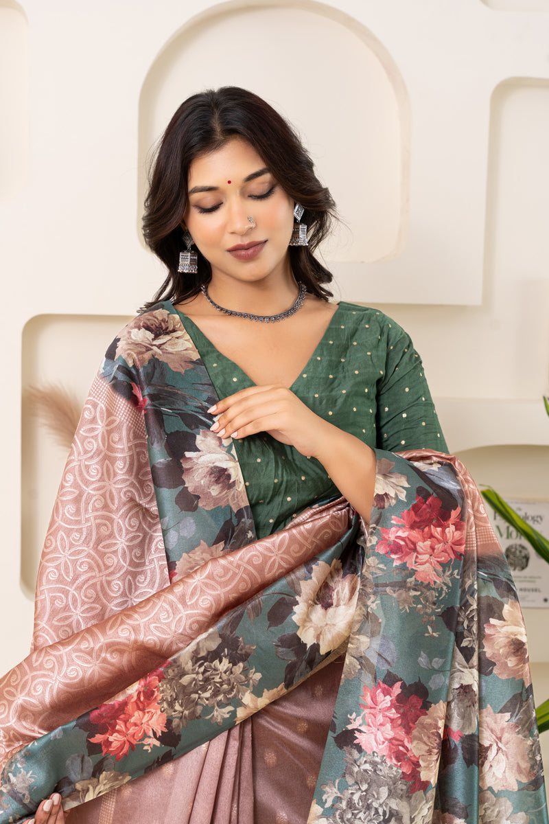 Pankhuri Floral Blush Saree-Saree-Ekana Label