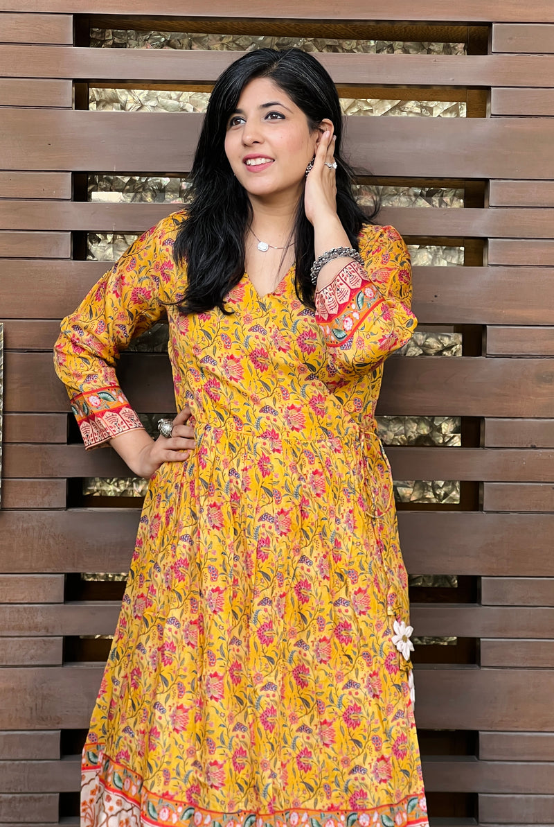 Yellow Angrakha Floral Co-ord Set-Western-Ekana Label