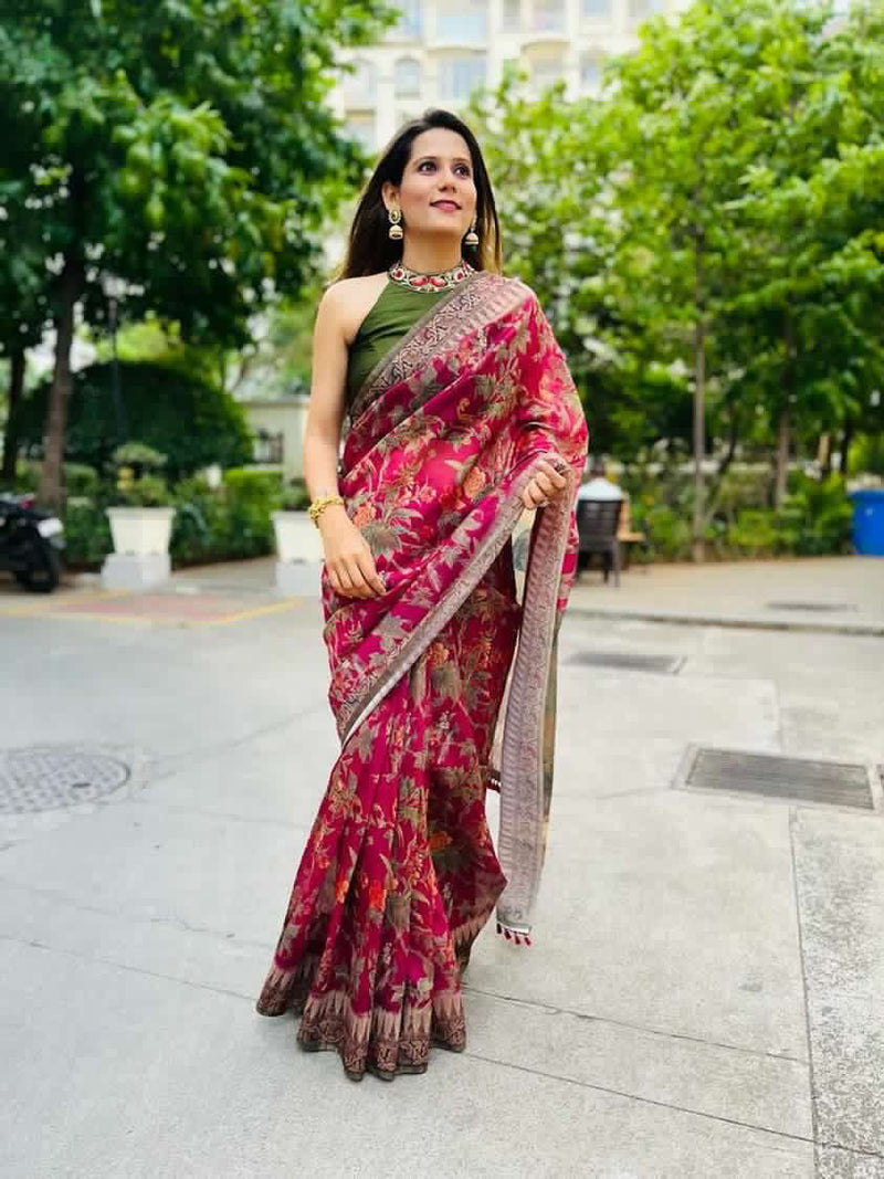 Pink Kasturi Kalamkari Saree-Clothing-Ekana Label