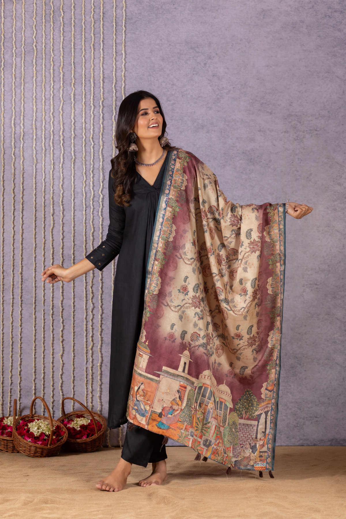 Nupur Kalamkari Black Beauty Suit Set-Suit Set-Ekana Label