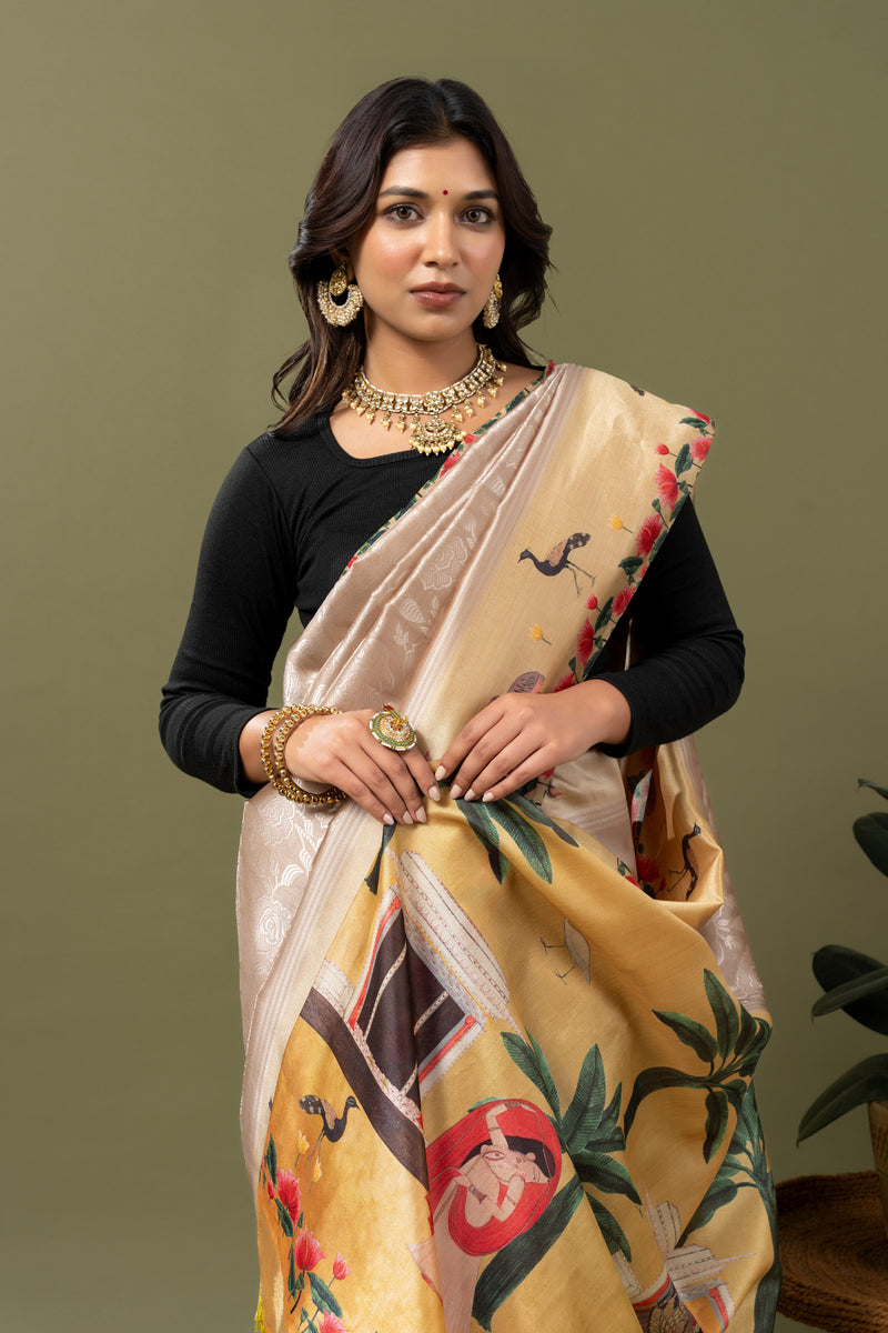 Rupali Pichwai Pankh Beige Saree-Saree-Ekana Label