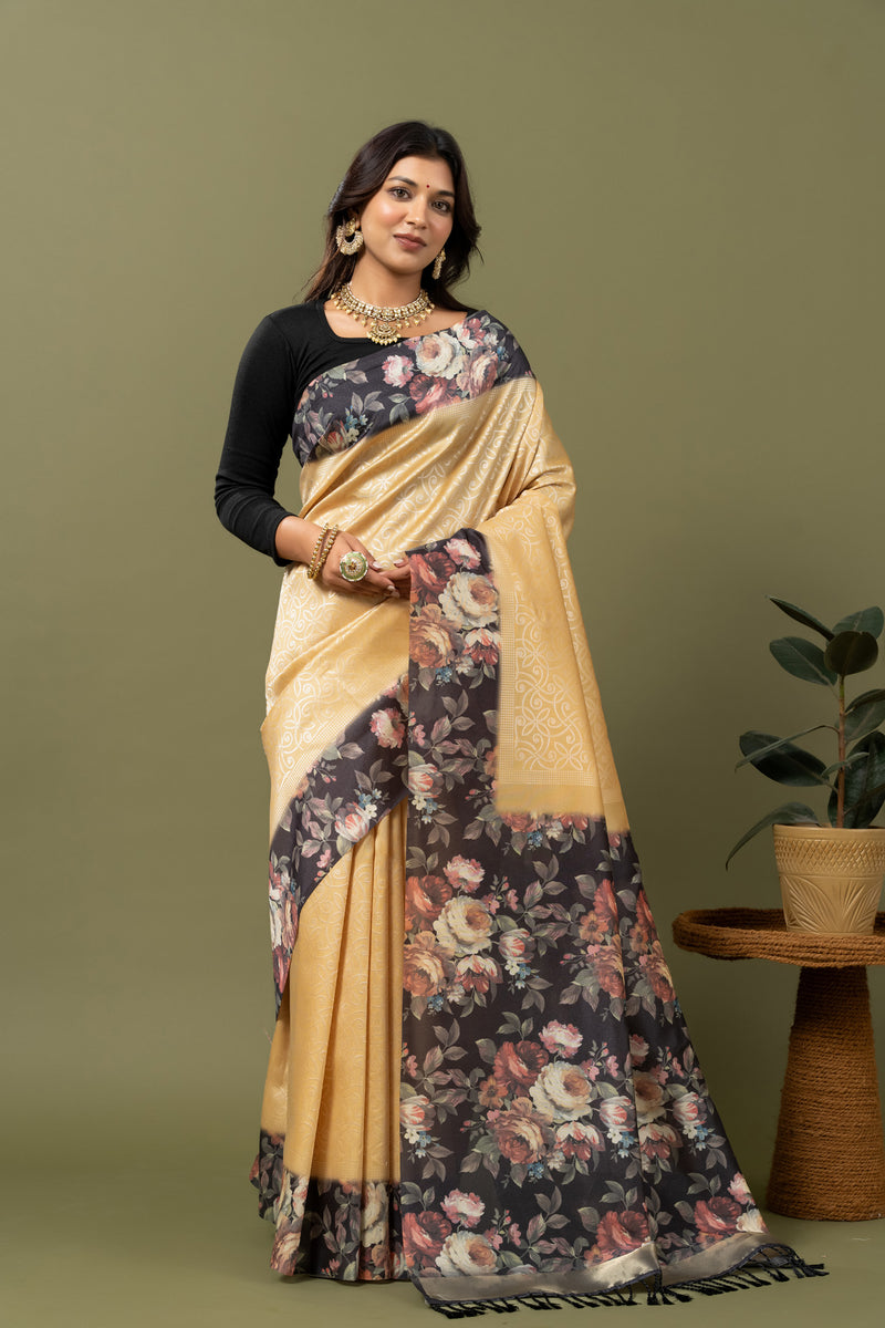 Black Phool Yellow Saree-Saree-Ekana Label