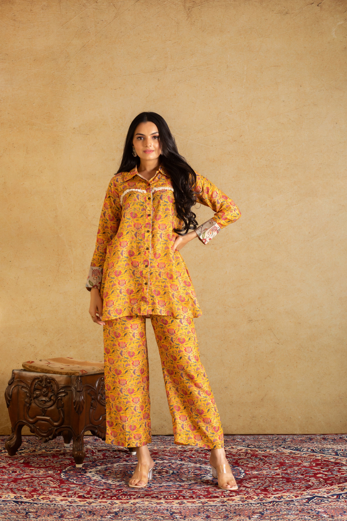 Joyce Canvas in Bright Yellow Pant Set-Co-ord Set-Ekana Label