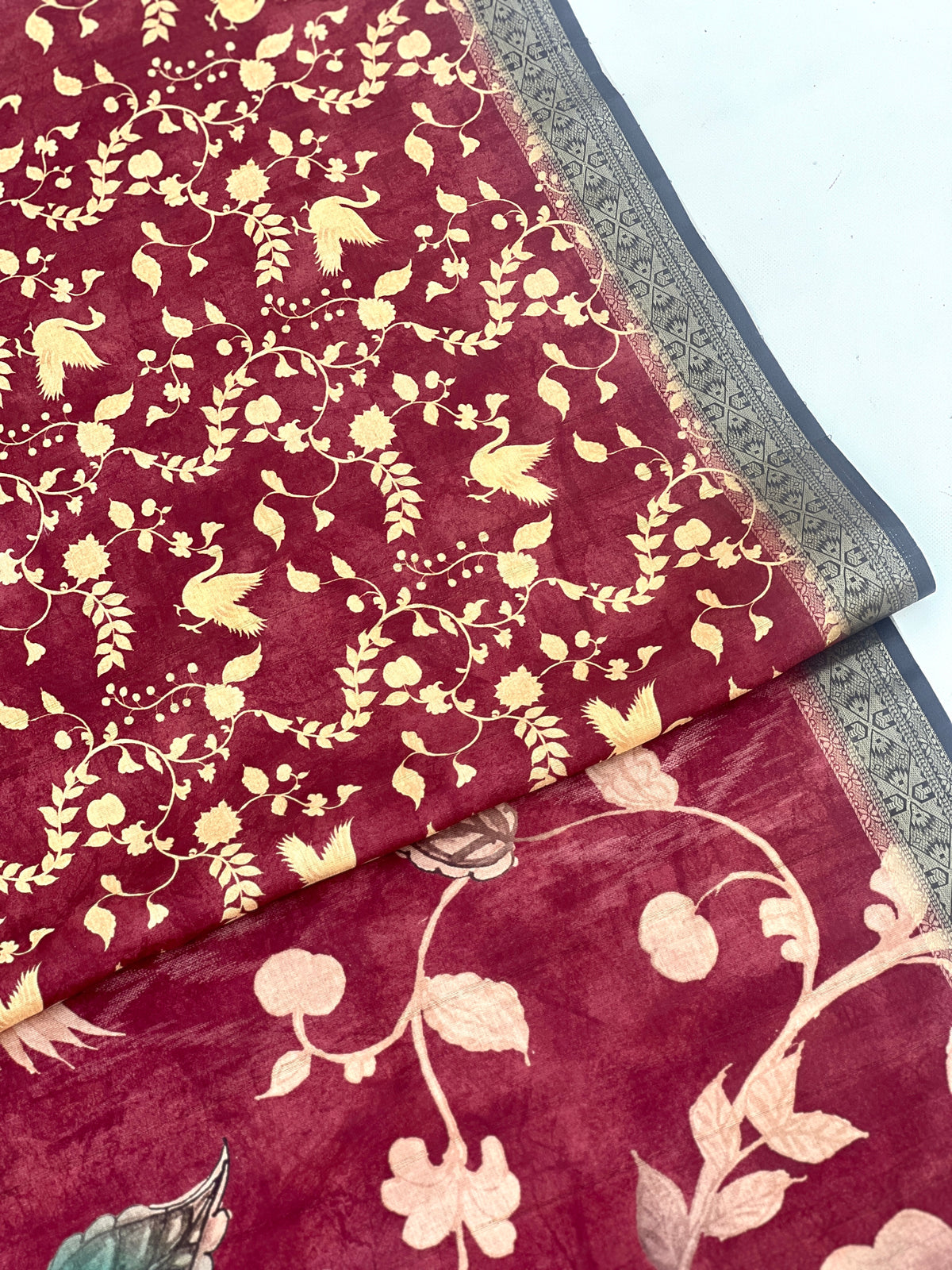 Royal Peacock Motif Kalamkari Saree-Saree-Ekana Label