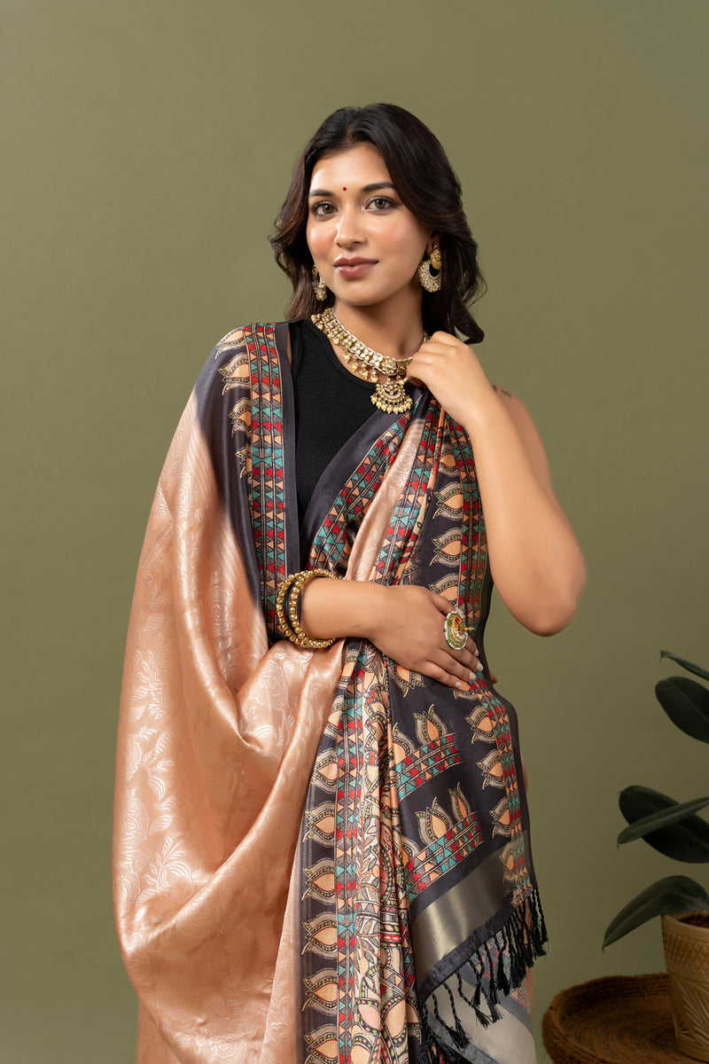 Gunjan Madhubani Peach Saree-Saree-Ekana Label