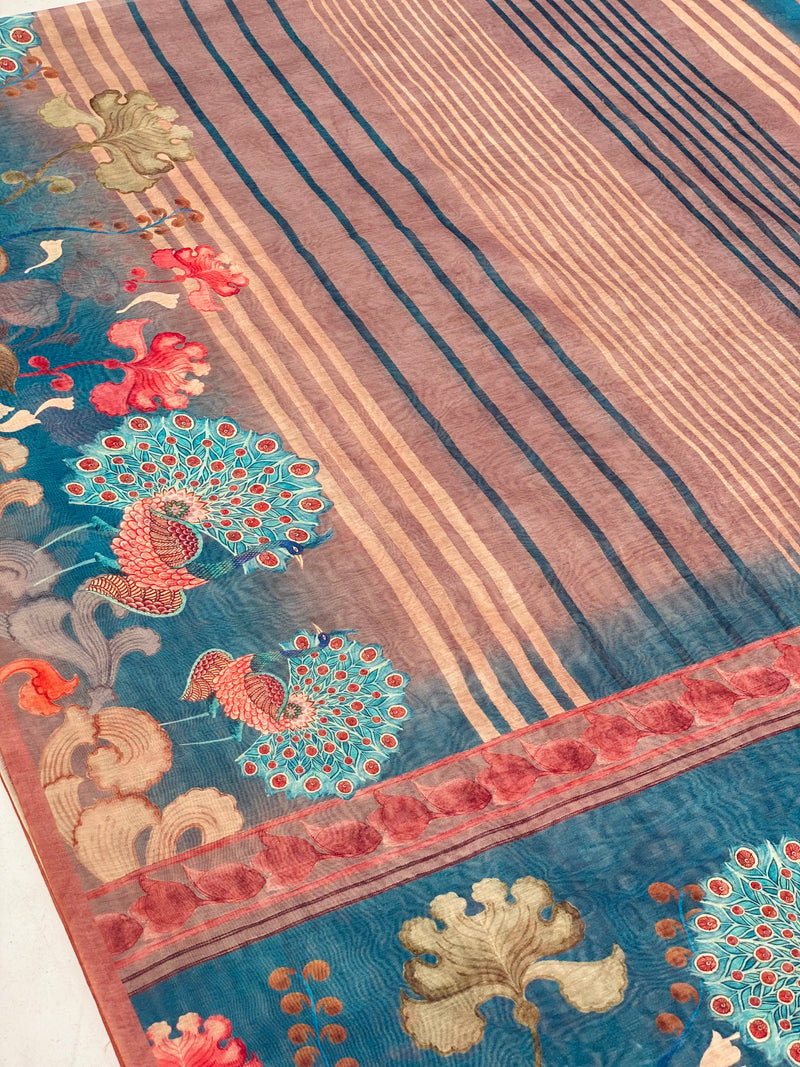 Narayani Peacock Kalamkari Saree-Saree-Ekana Label