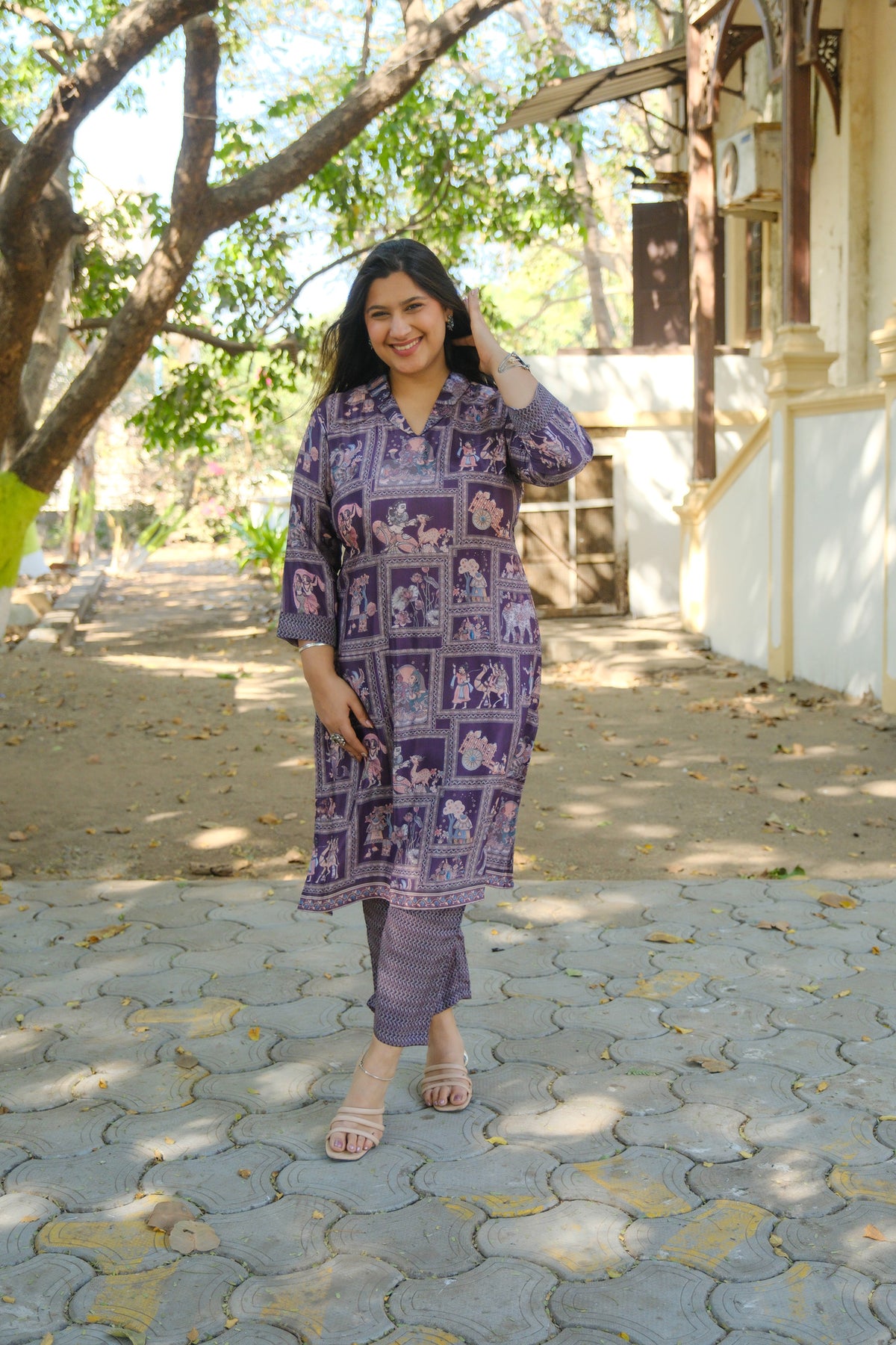 Nitya Purple Block Print Kurta Set