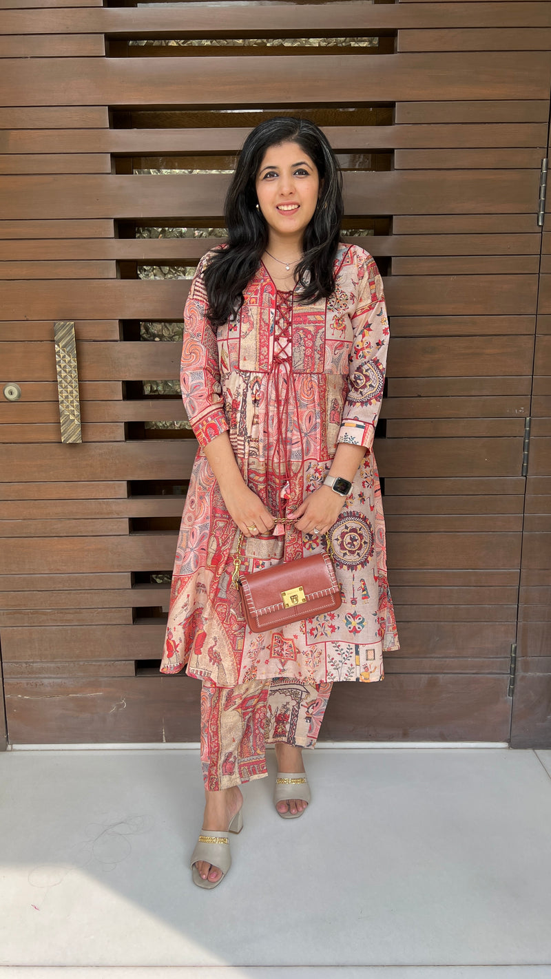 Ayesha Block Print Knot Kurta Set-Western-Ekana Label