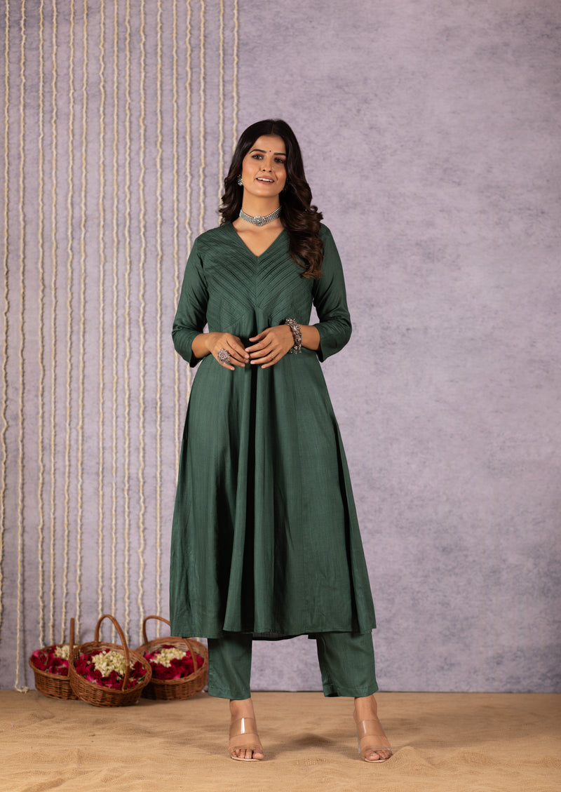 Perkha Kalamkari Reverie in Deep Green Suit Set-Suit Set-Ekana Label