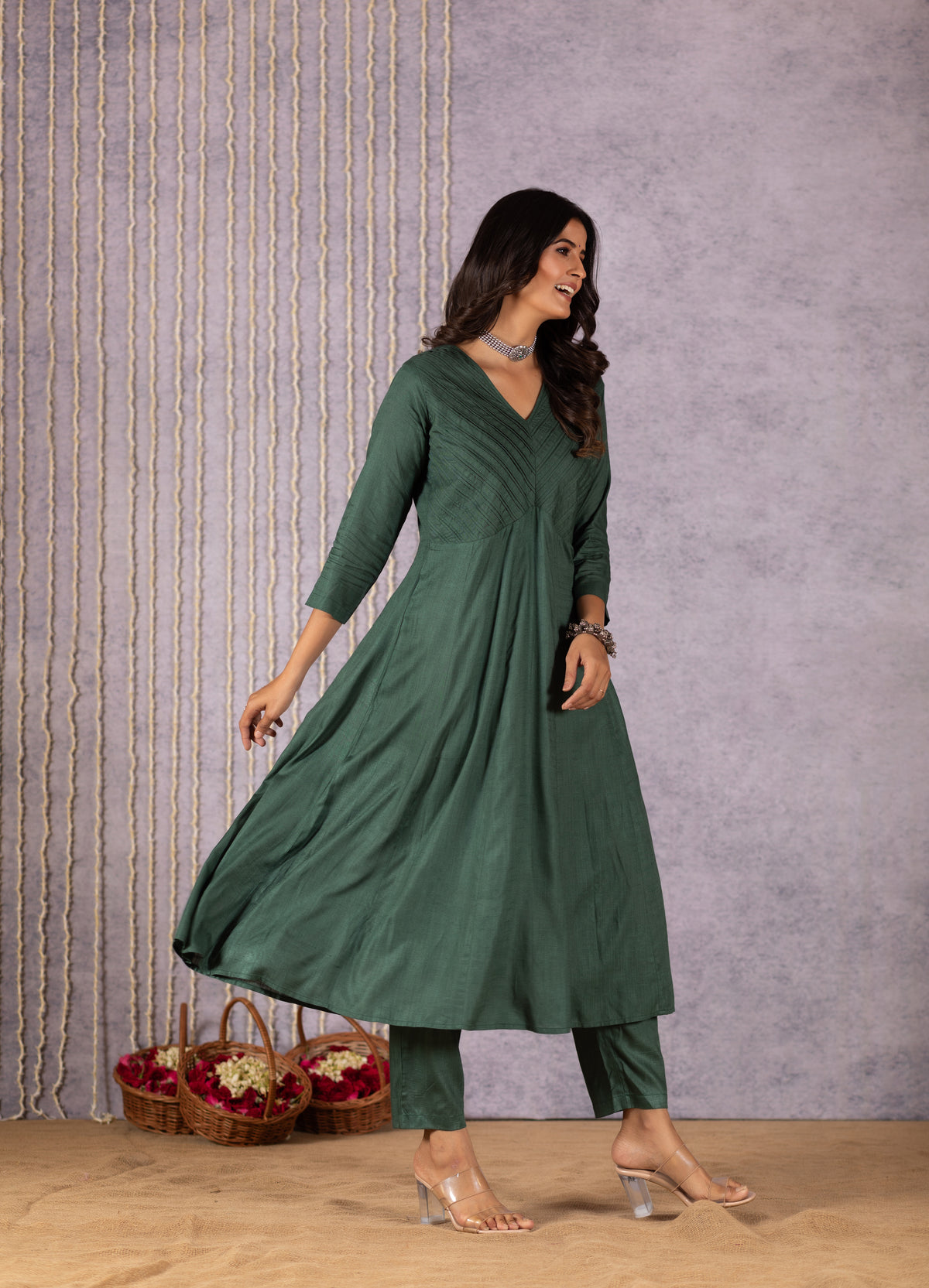 Perkha Kalamkari Reverie in Deep Green Suit Set-Suit Set-Ekana Label