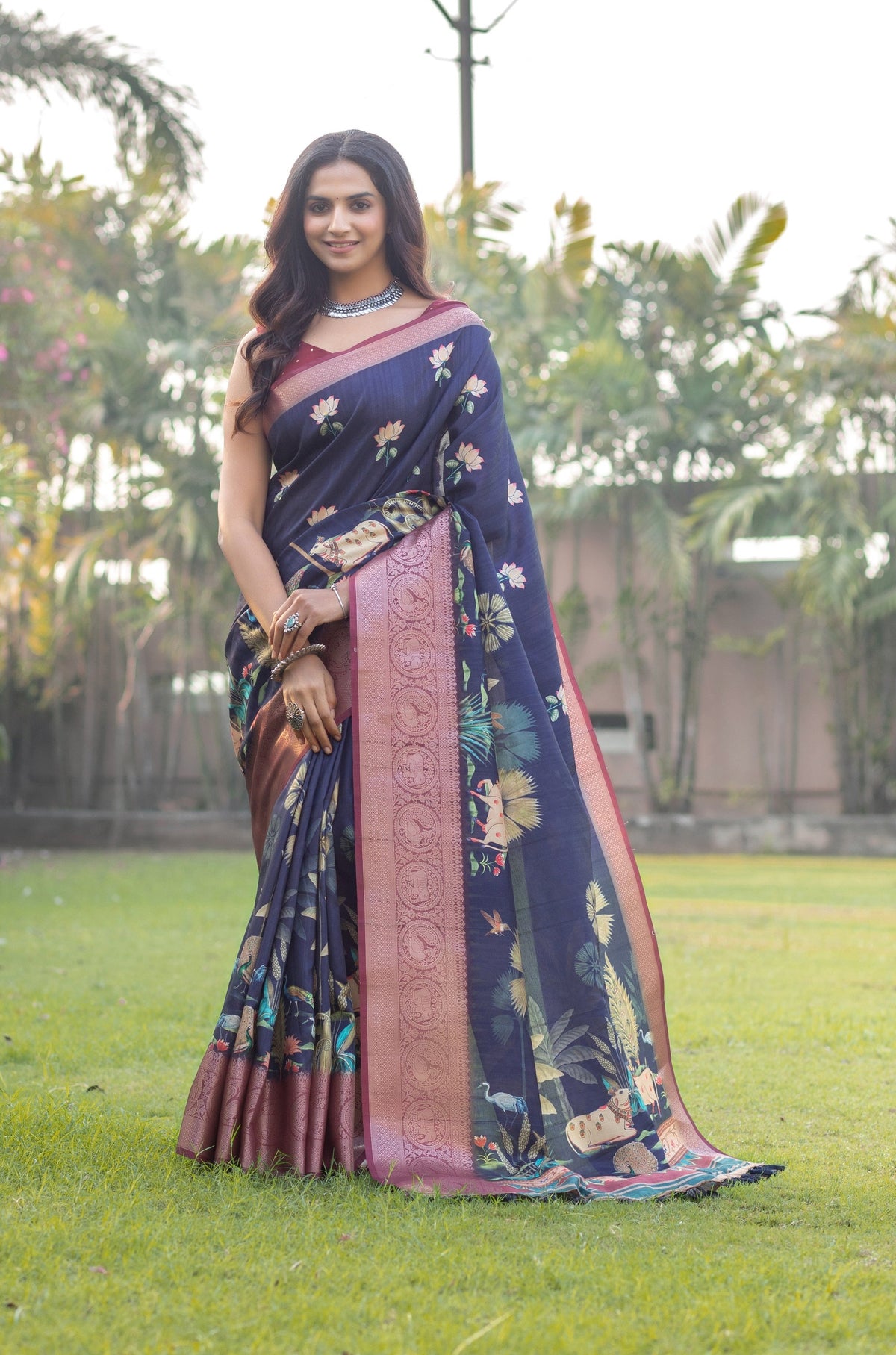 Madhurima Deep Blue Pichwai Saree-Saree-Ekana Label