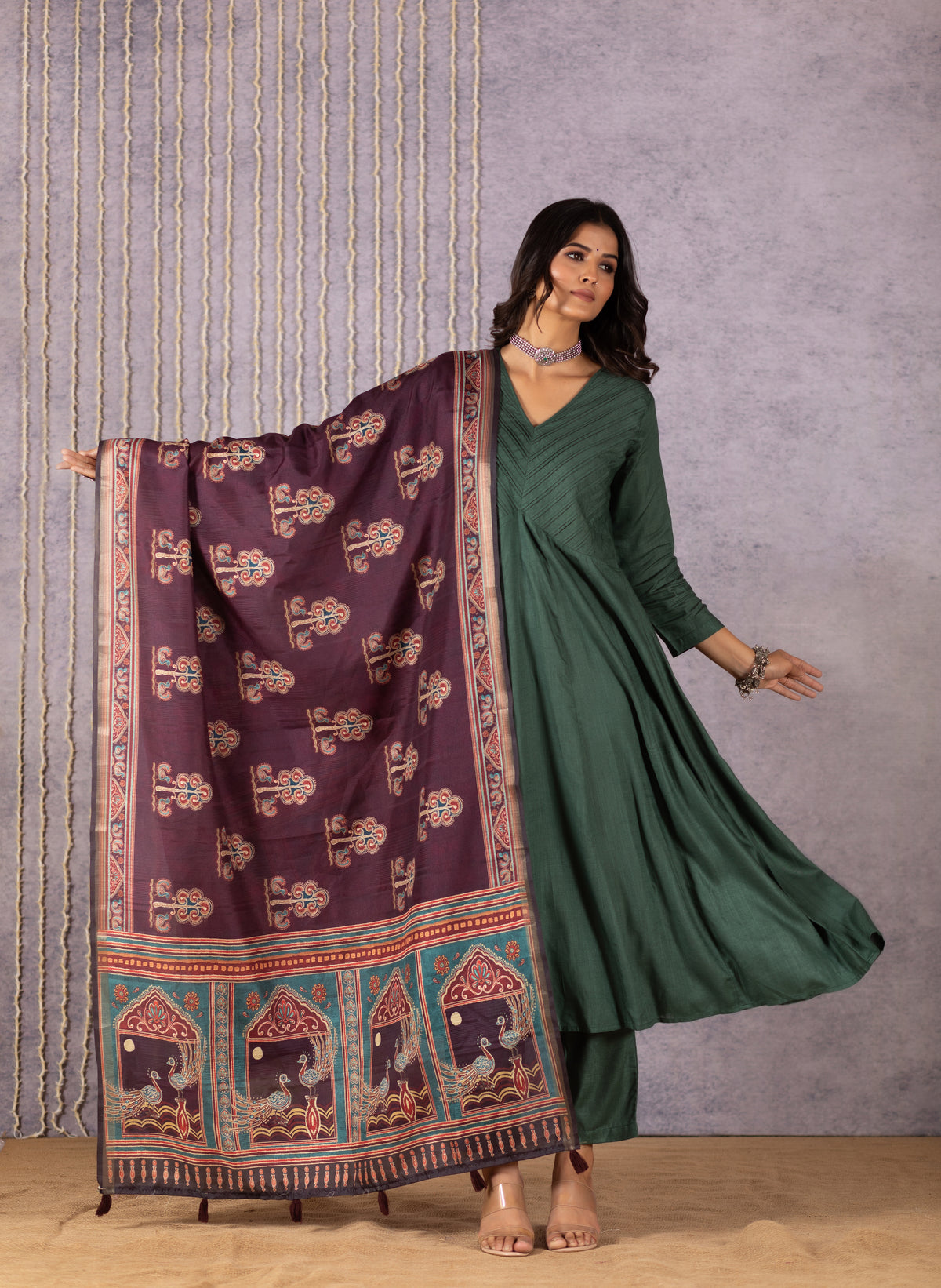 Perkha Kalamkari Reverie in Deep Green Suit Set-Suit Set-Ekana Label