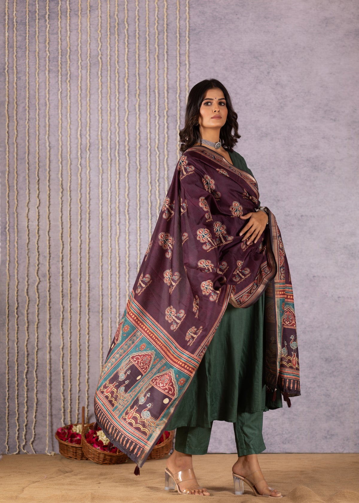 Perkha Kalamkari Reverie in Deep Green Suit Set-Suit Set-Ekana Label