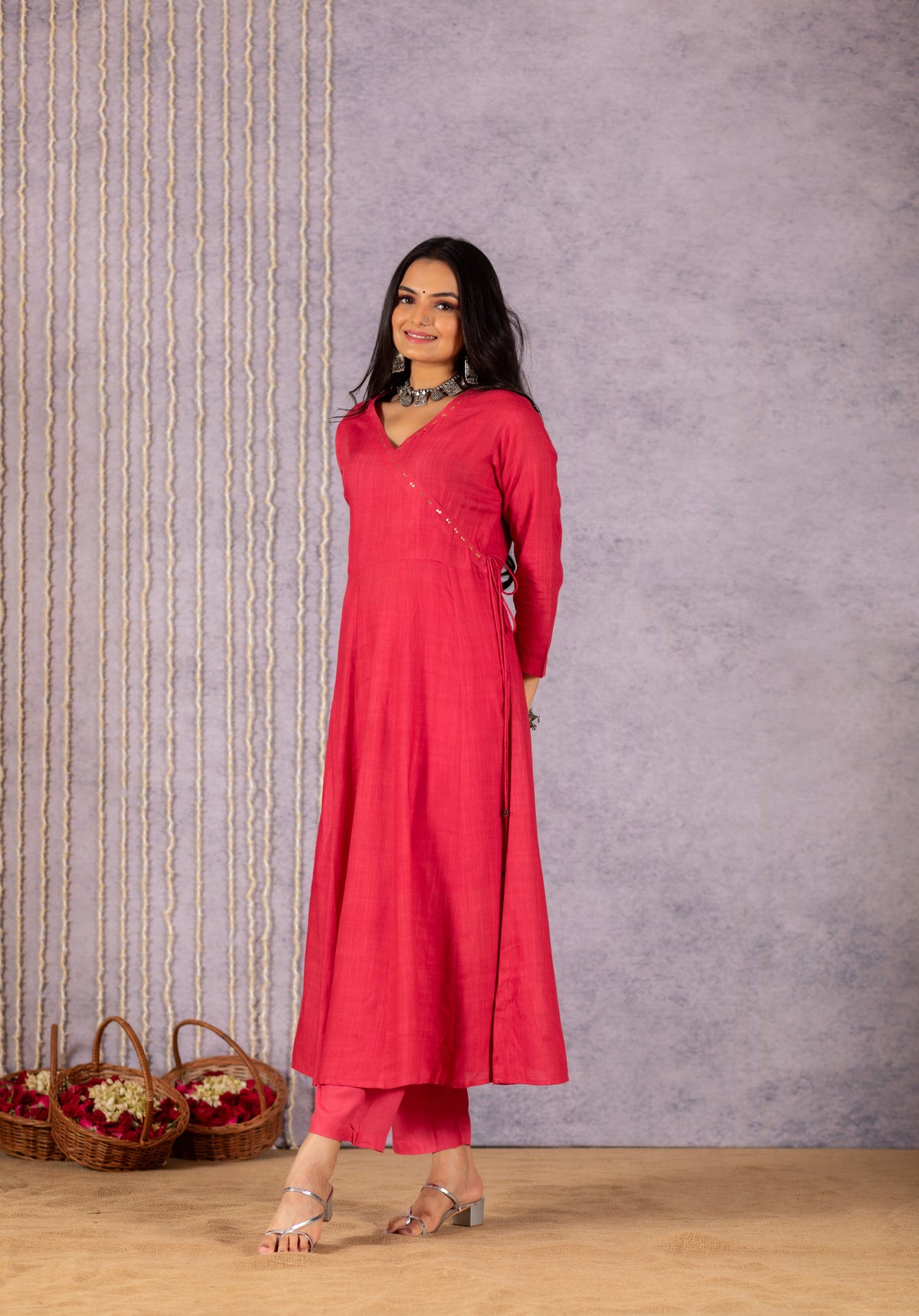 Chaya Angrakha Pink Suit Set-Suit Set-Ekana Label