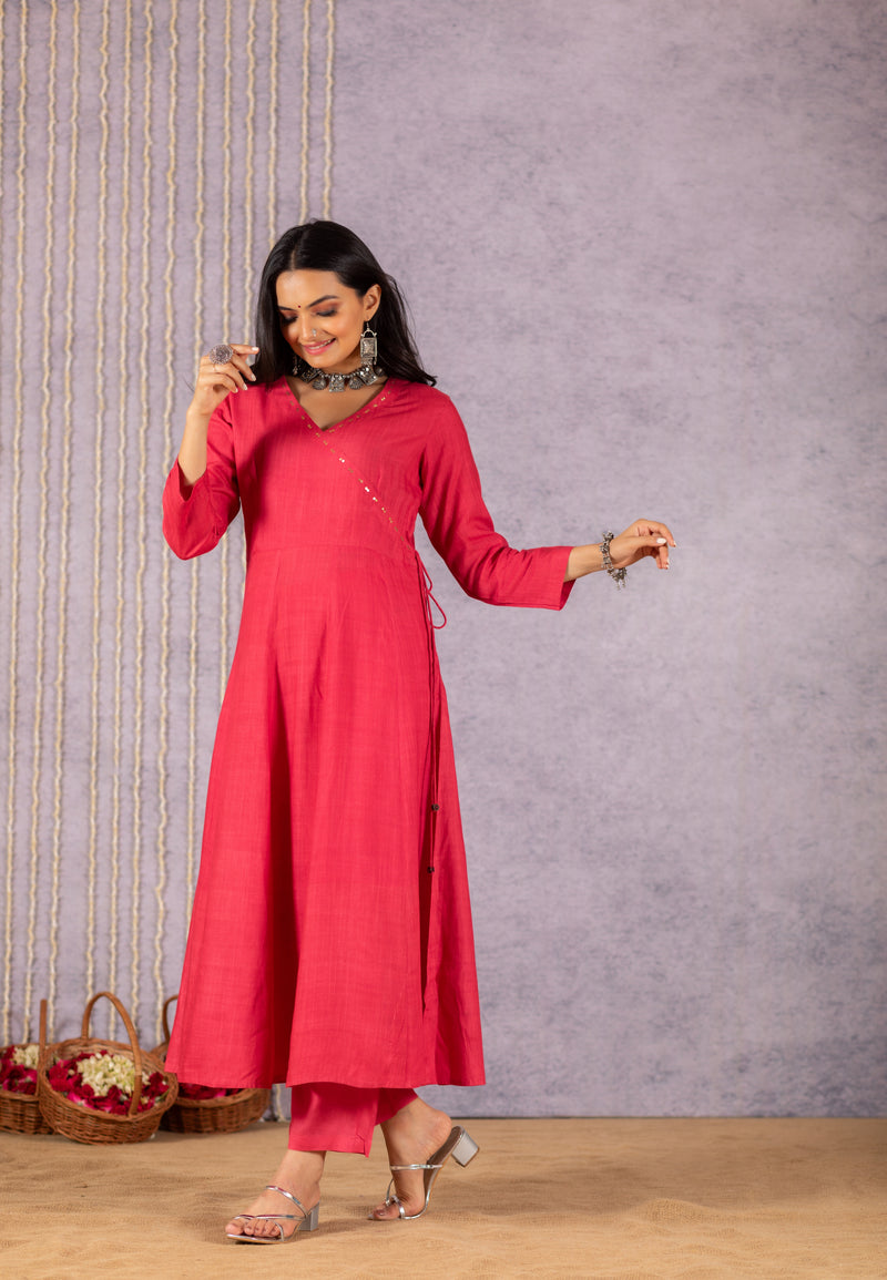 Chaya Angrakha Pink Suit Set-Suit Set-Ekana Label