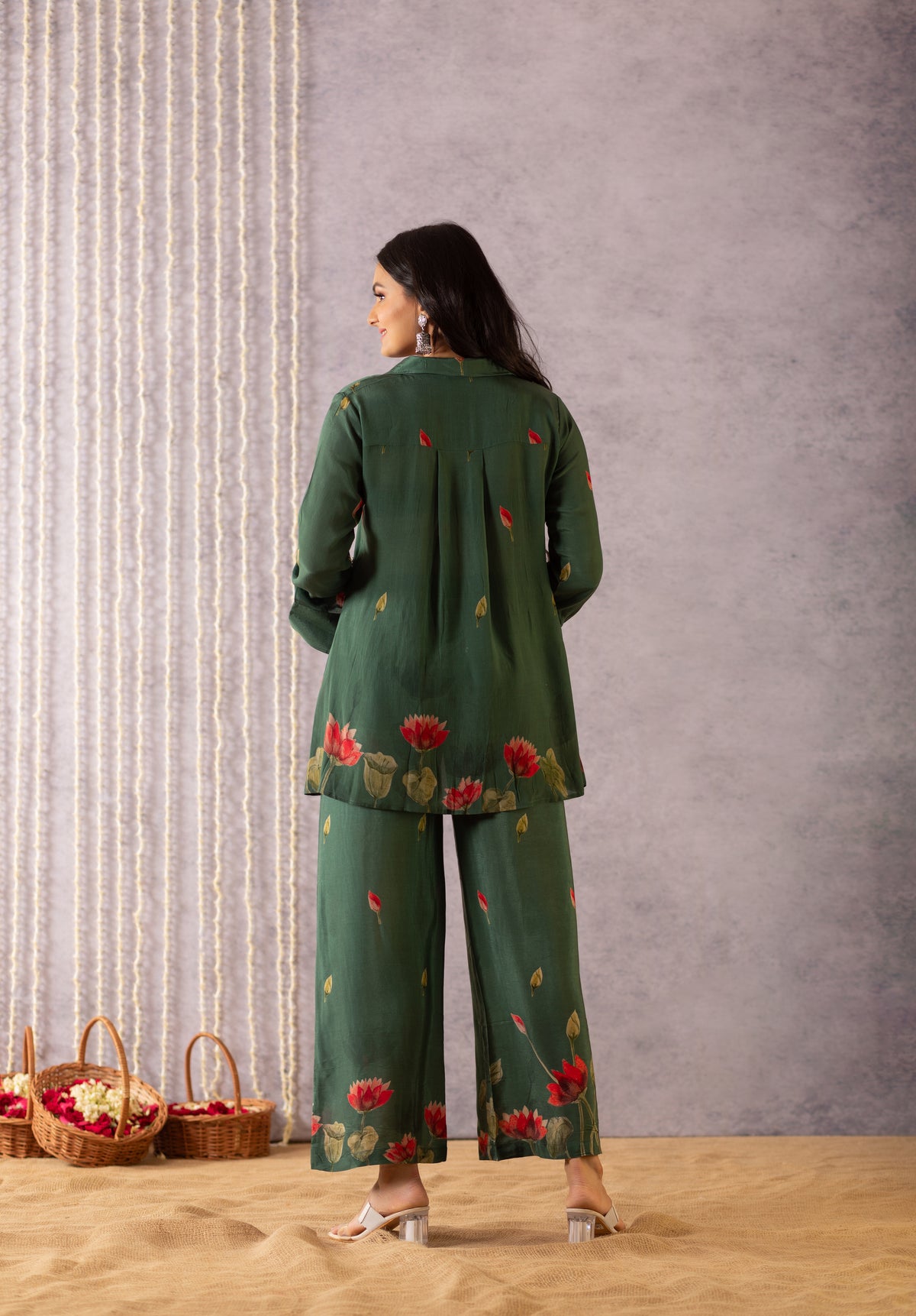 Rosalina Pichwai Greens Shirt and Pant Duo-Western-Ekana Label