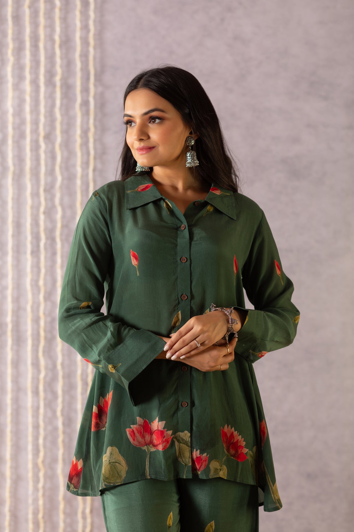 Rosalina Pichwai Greens Shirt and Pant Duo-Western-Ekana Label