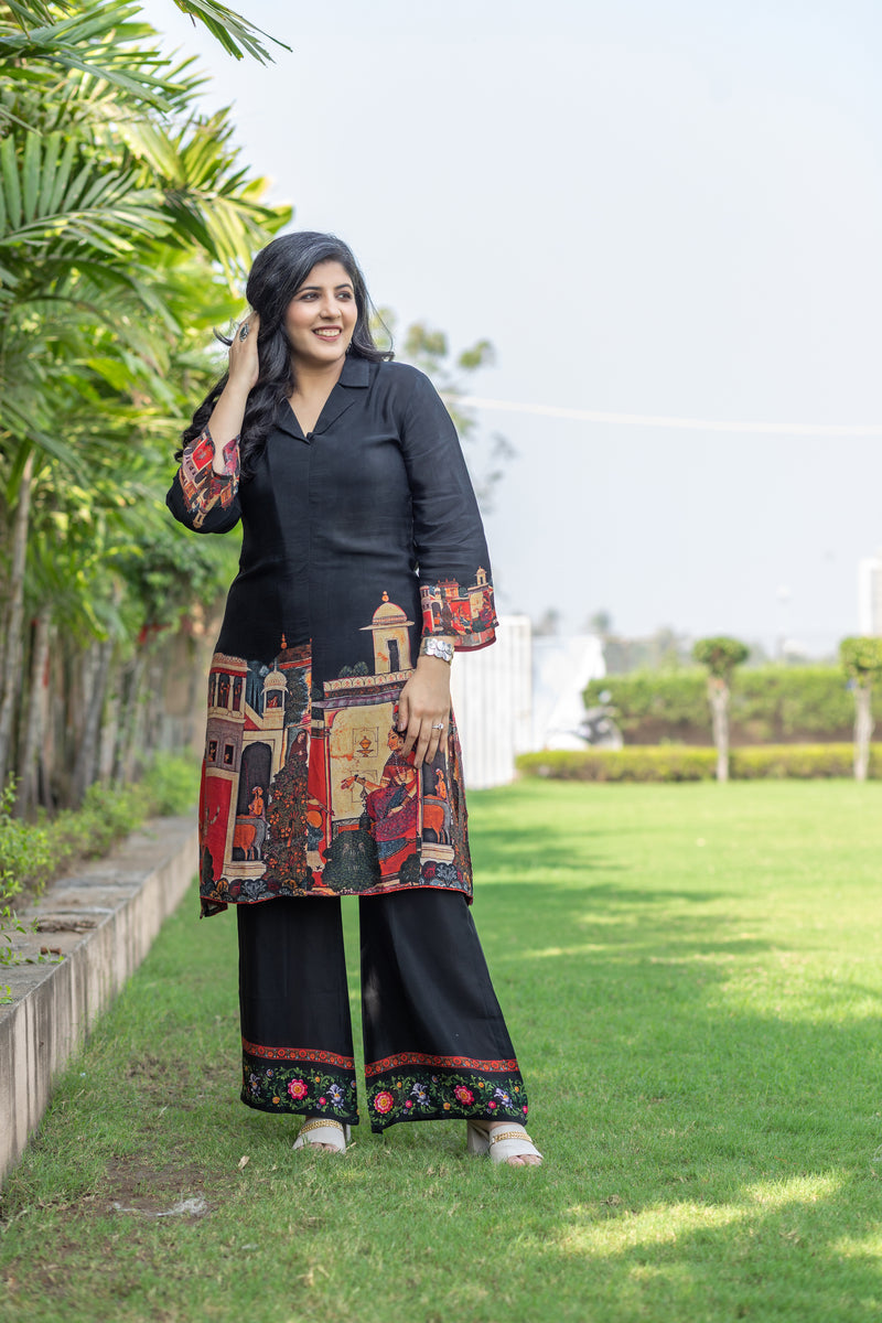 Black Diamond Mughal Collar Co-ord Set-Clothing-Ekana Label