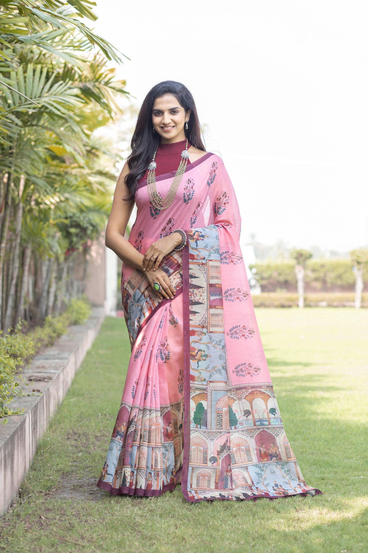 Prem Pichwai Block Print Pink Saree-Saree-Ekana Label