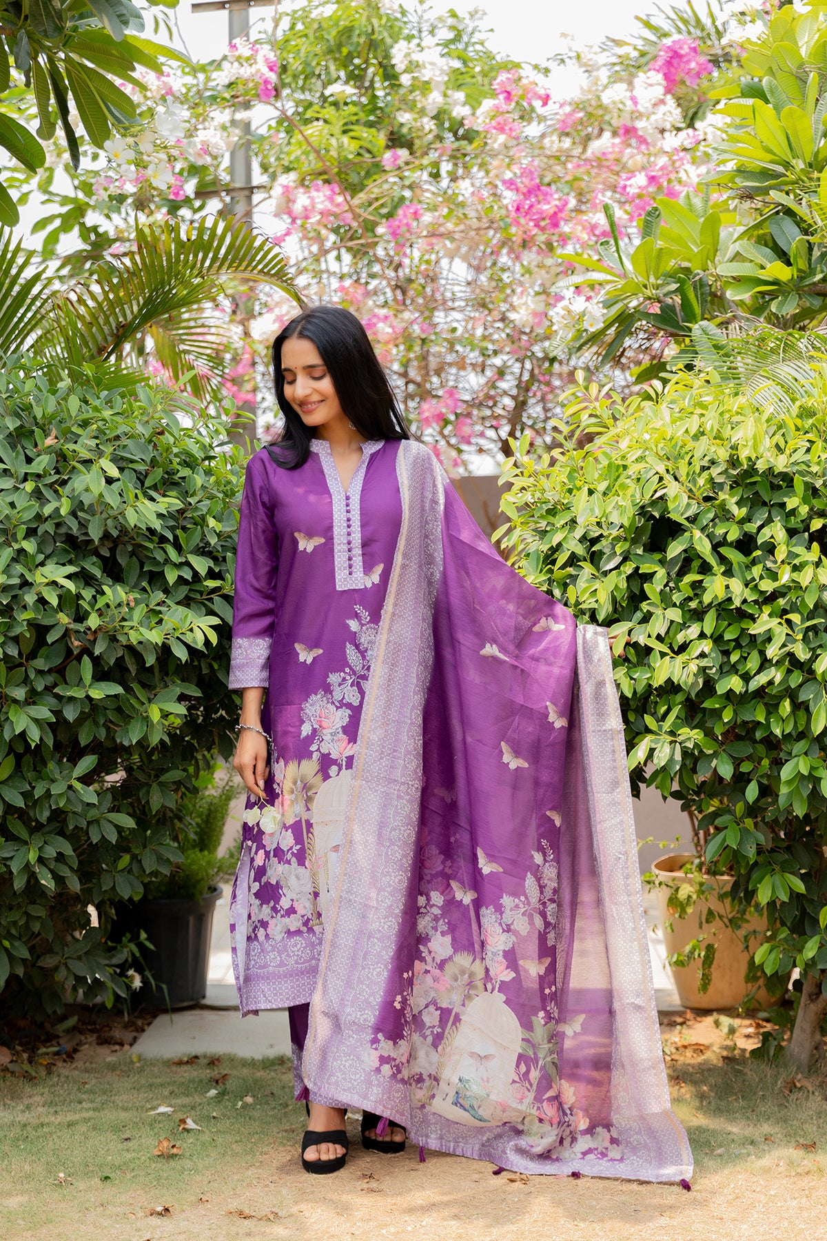 Sujata Purple Three Piece Set-Suit Set-Ekana Label