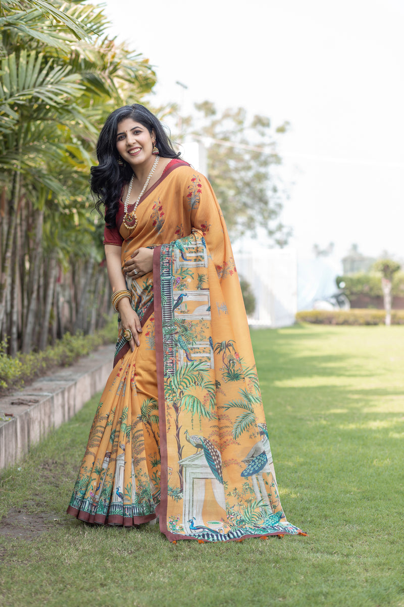 Devasree Mor Pichwai Yellow Saree-Saree-Ekana Label