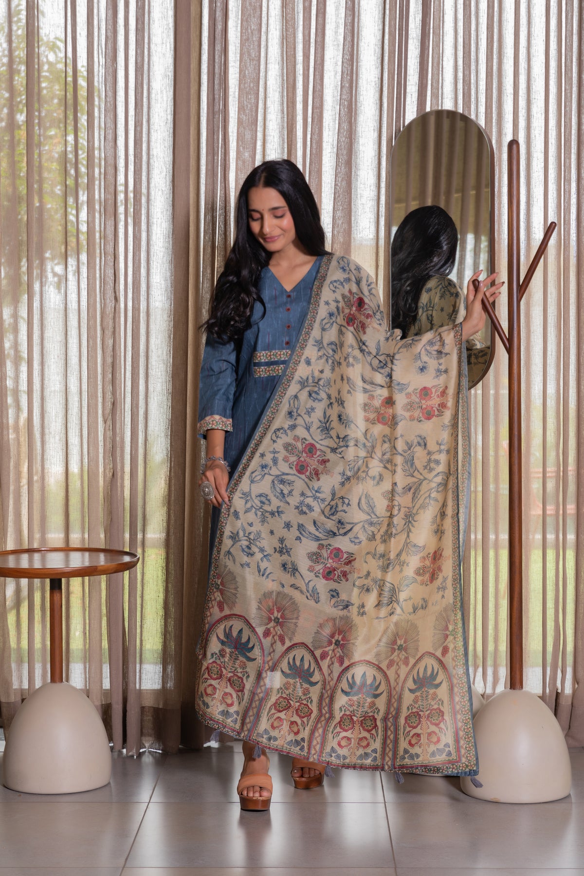 Chamak Ikkat Kurta With Dupatta-Kurta with dupatta-Ekana Label