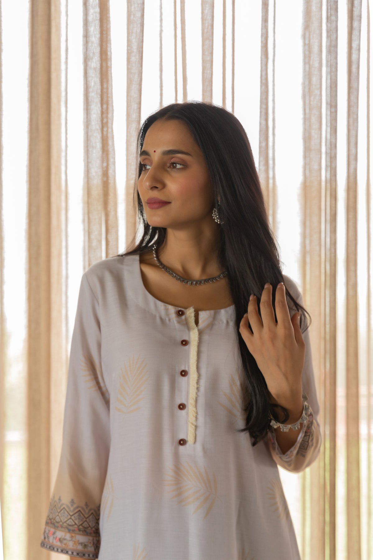 Snow-White Peacock Kurta With Dupatta-Kurta with dupatta-Ekana Label