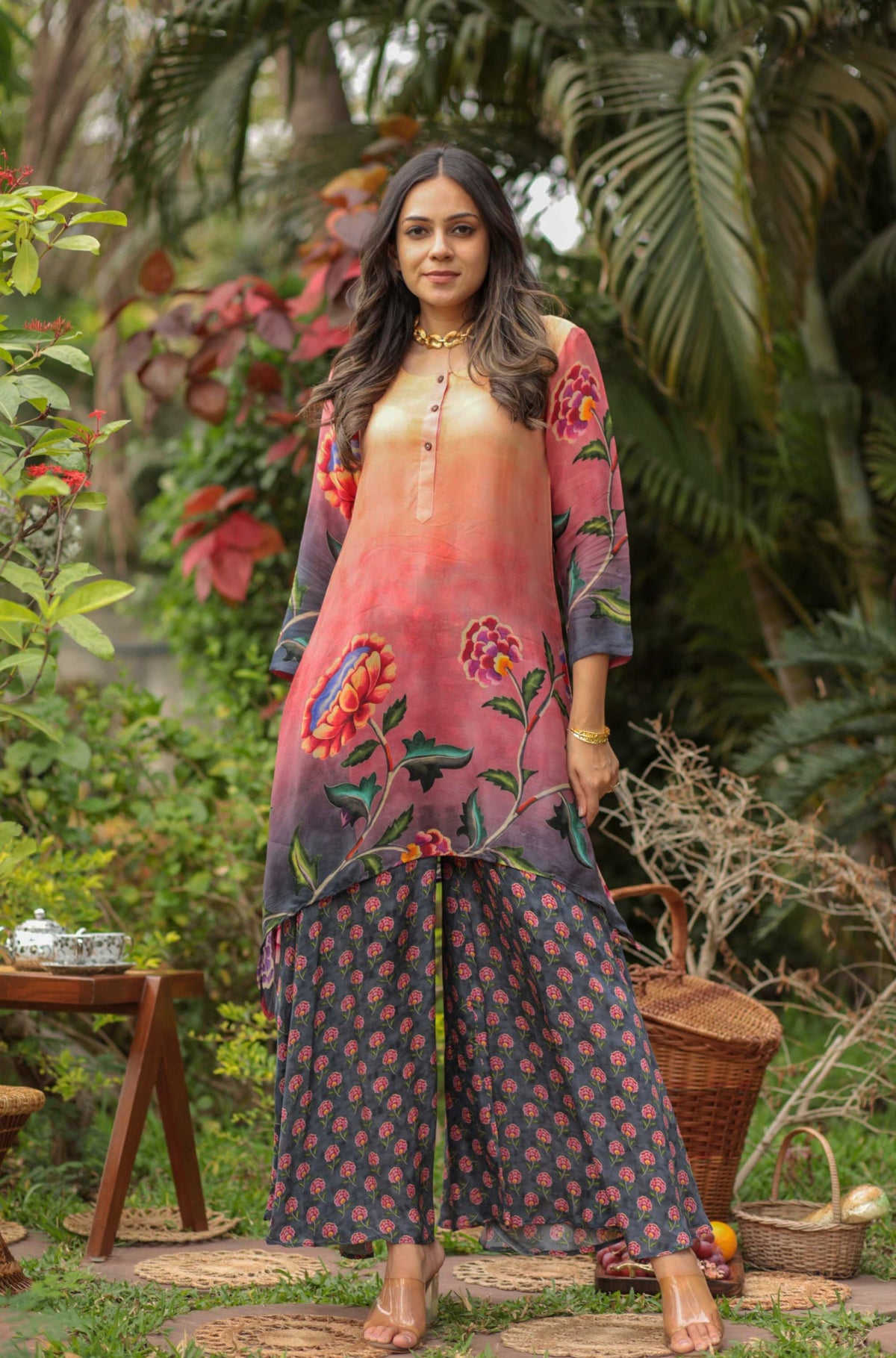 Shades Of Sky Kalamkari Palazzo Set-Western-Ekana Label