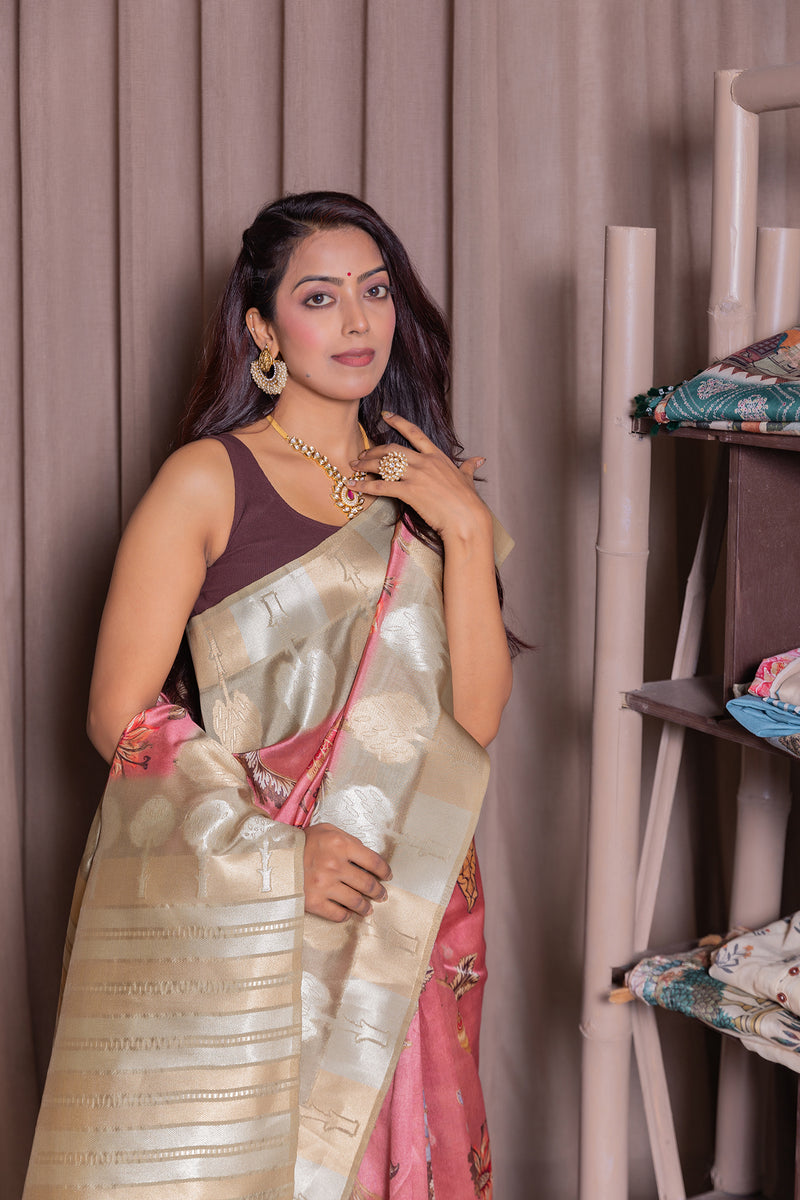 Hansa Pink Petal Saree-Saree-Ekana Label