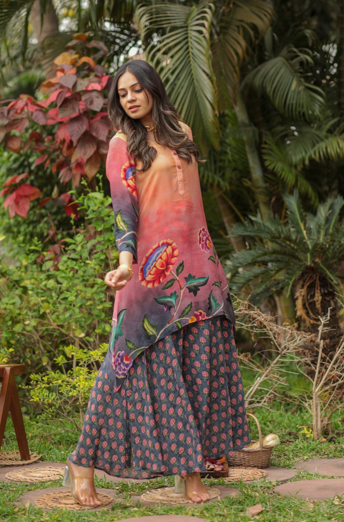 Shades Of Sky Kalamkari Palazzo Set-Western-Ekana Label