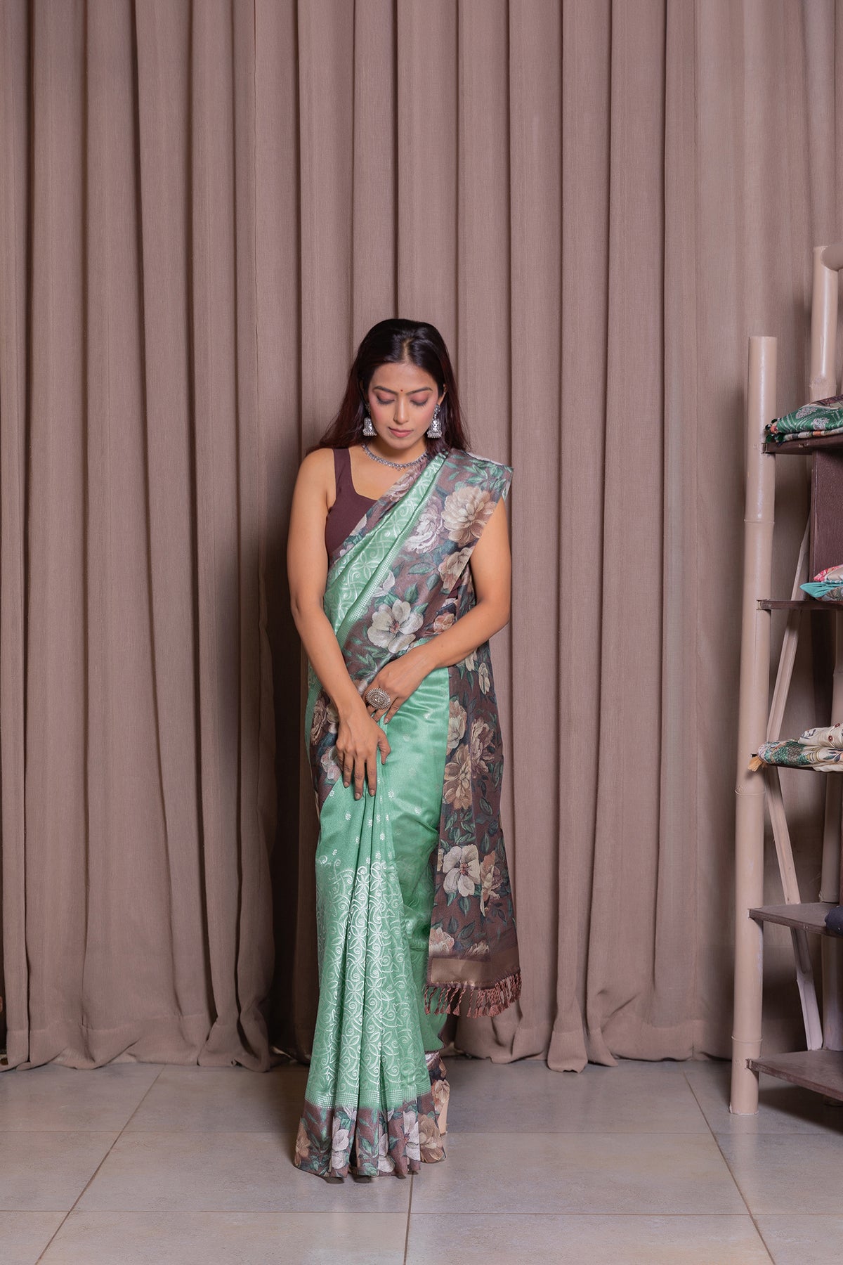 Palak Mogra brown pallu Saree-Saree-Ekana Label