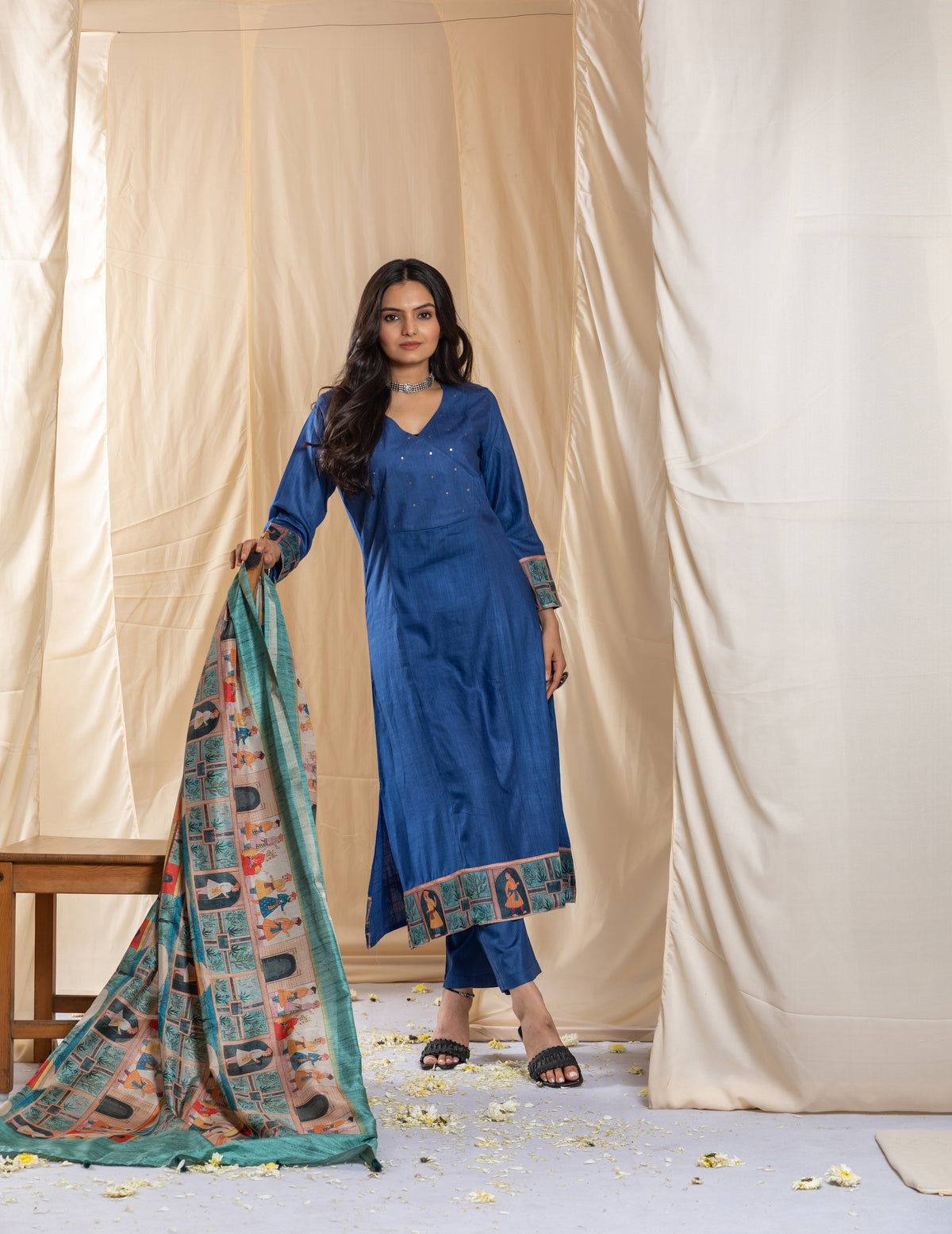 Myra Blue Three Piece Set-Suit Set-Ekana Label