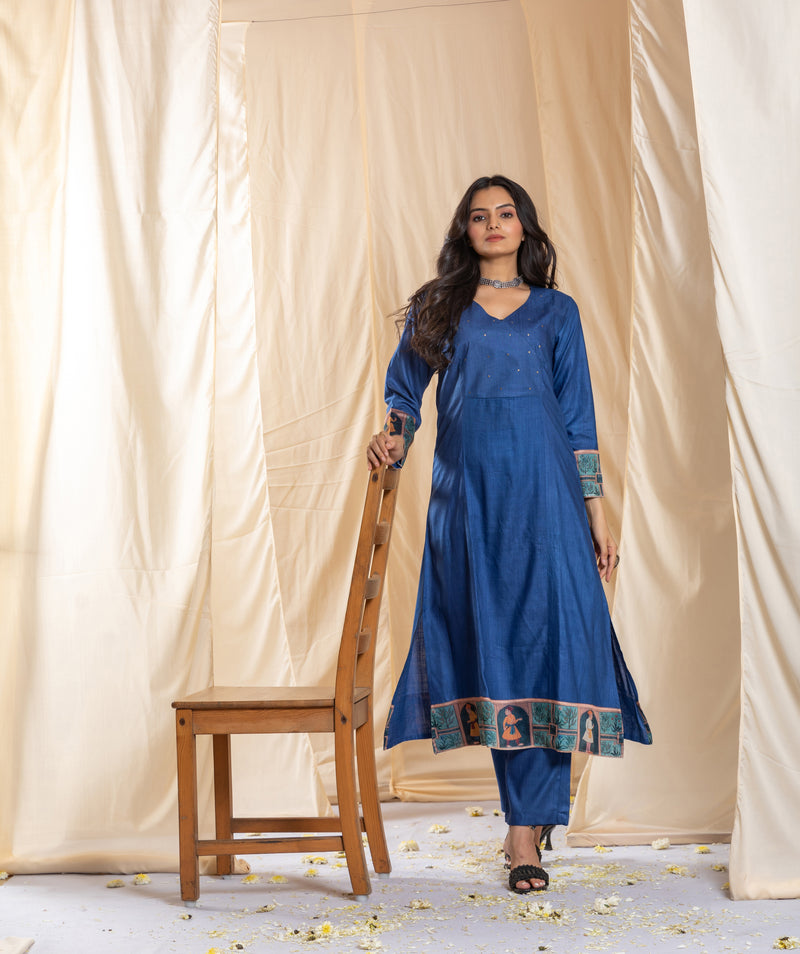 Myra Blue Three Piece Set-Suit Set-Ekana Label