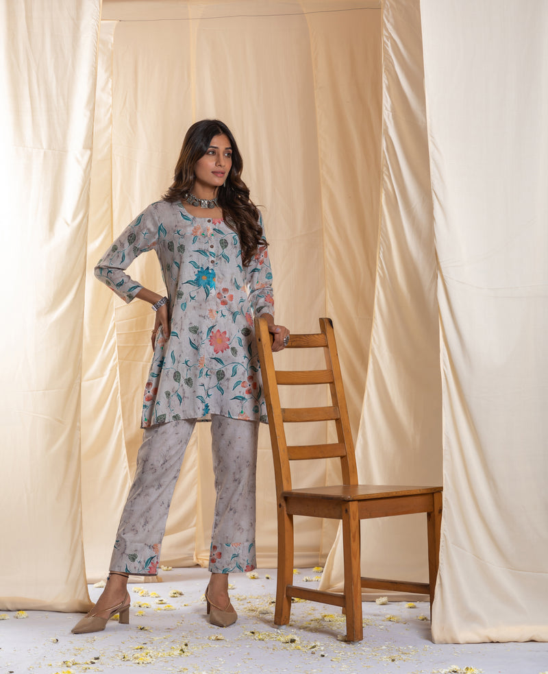 Nova Kalamkari Grey Bold Co-ord Set-Co-ord Set-Ekana Label