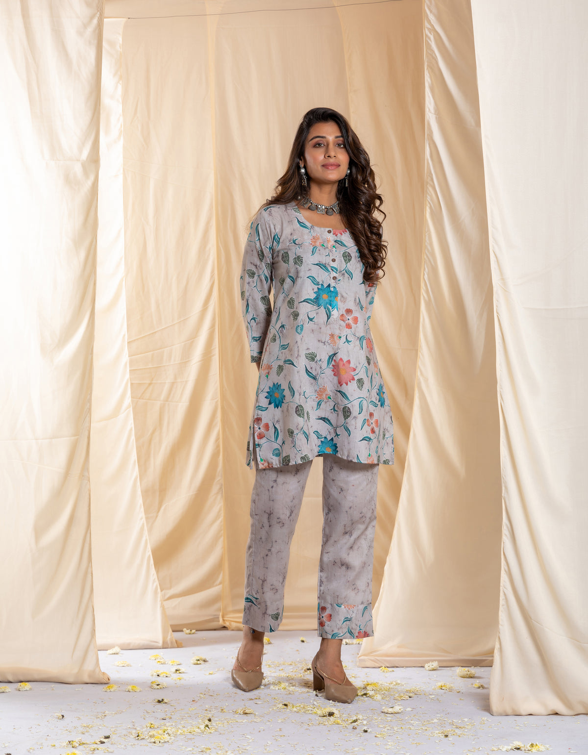 Nova Kalamkari Grey Bold Co-ord Set-Co-ord Set-Ekana Label