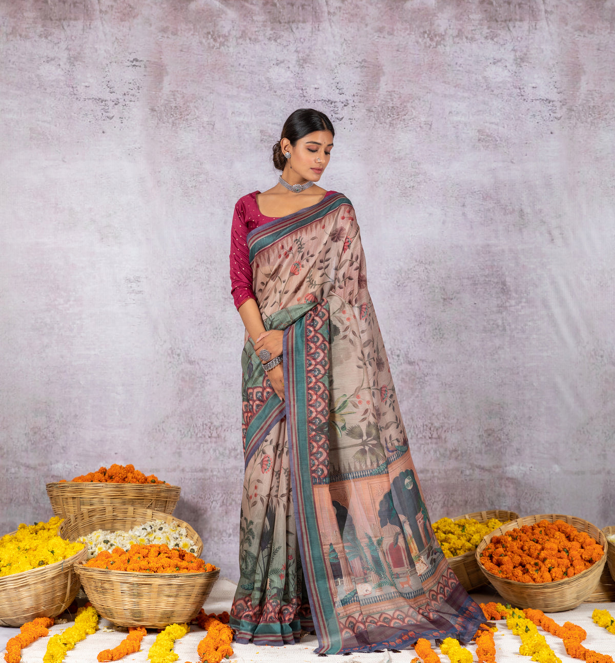 Nishat Mughal Kalamkari Delight Saree-Saree-Ekana Label