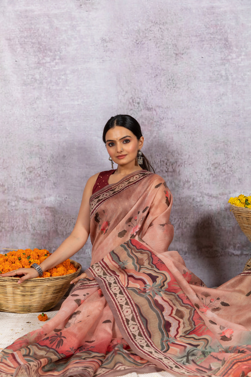 Madhuri Pichwai Peach Delight Saree-Saree-Ekana Label