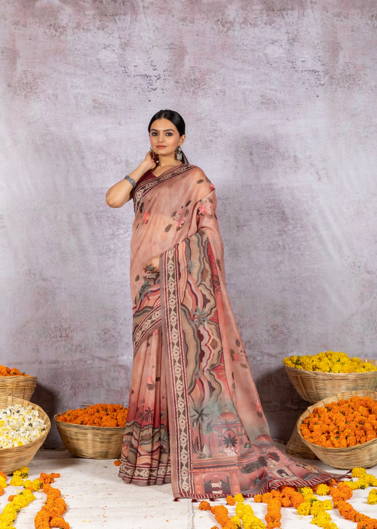 Madhuri Pichwai Peach Delight Saree-Saree-Ekana Label