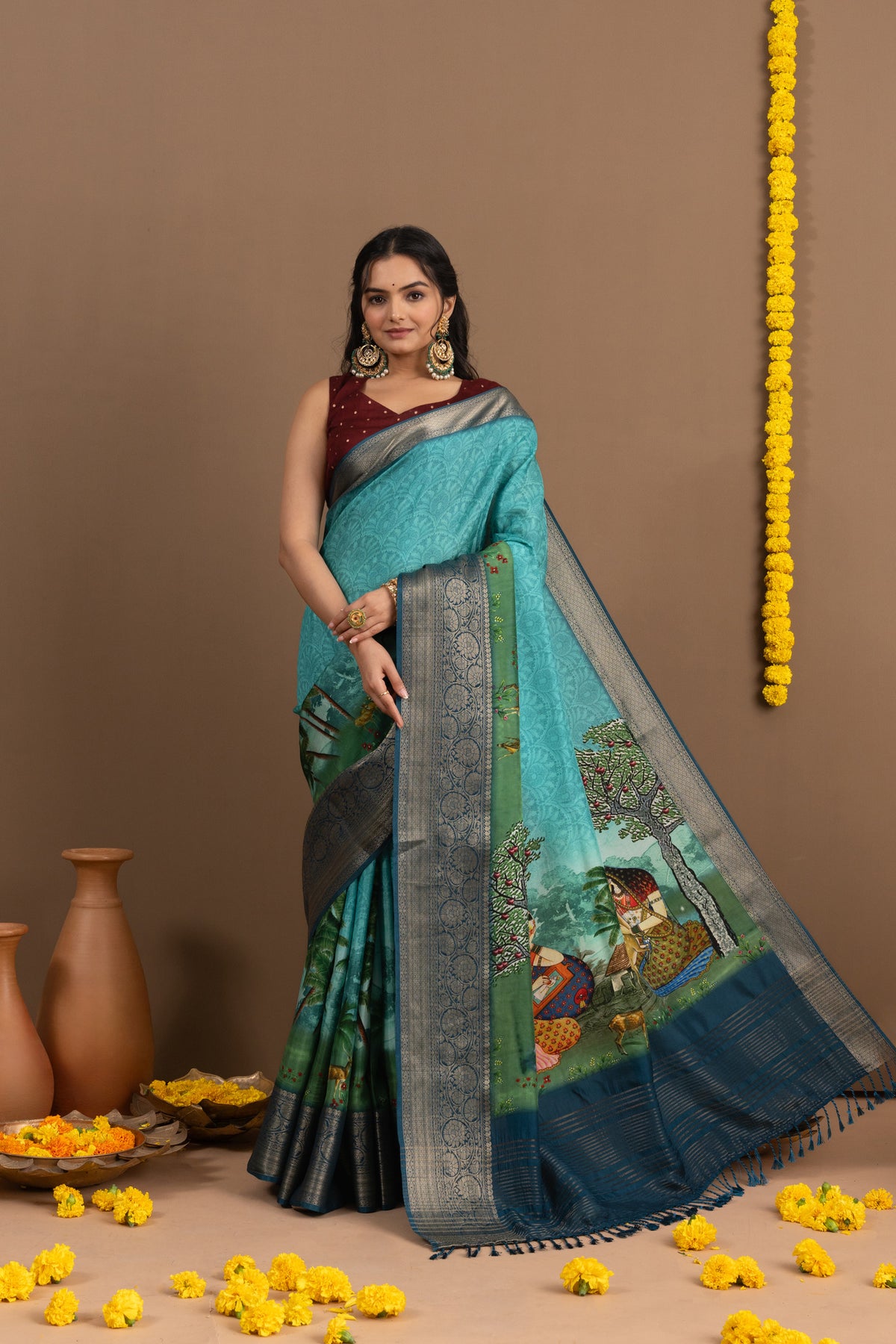 Sakhi Saheli Blue Saree