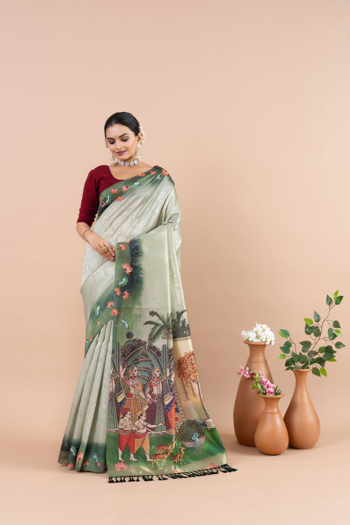 Sanskaari Green Pichwai Saree