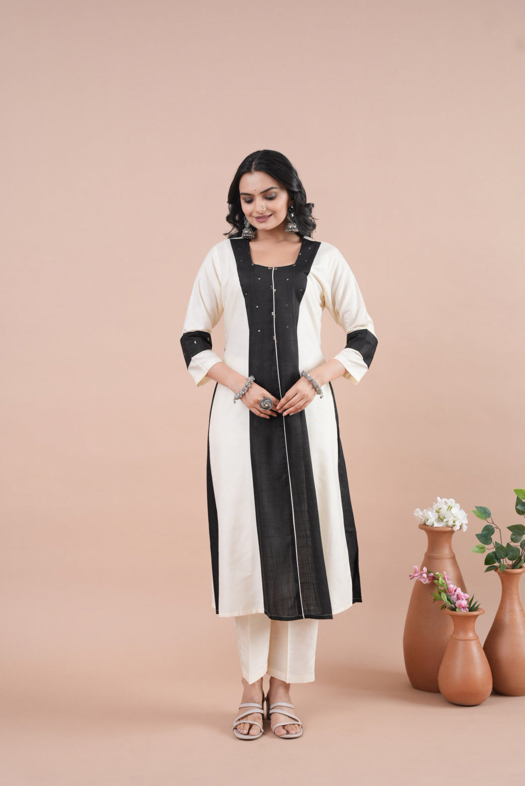 Maeve Black and White Kurta Set-Kurta Set-Ekana Label