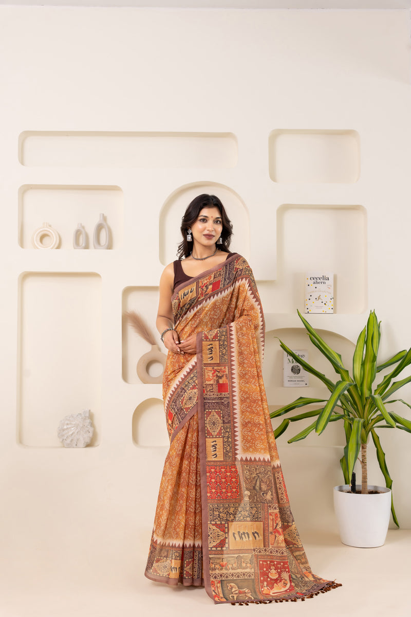 Surajmukhi Bandhej Block Print Saree-Saree-Ekana Label