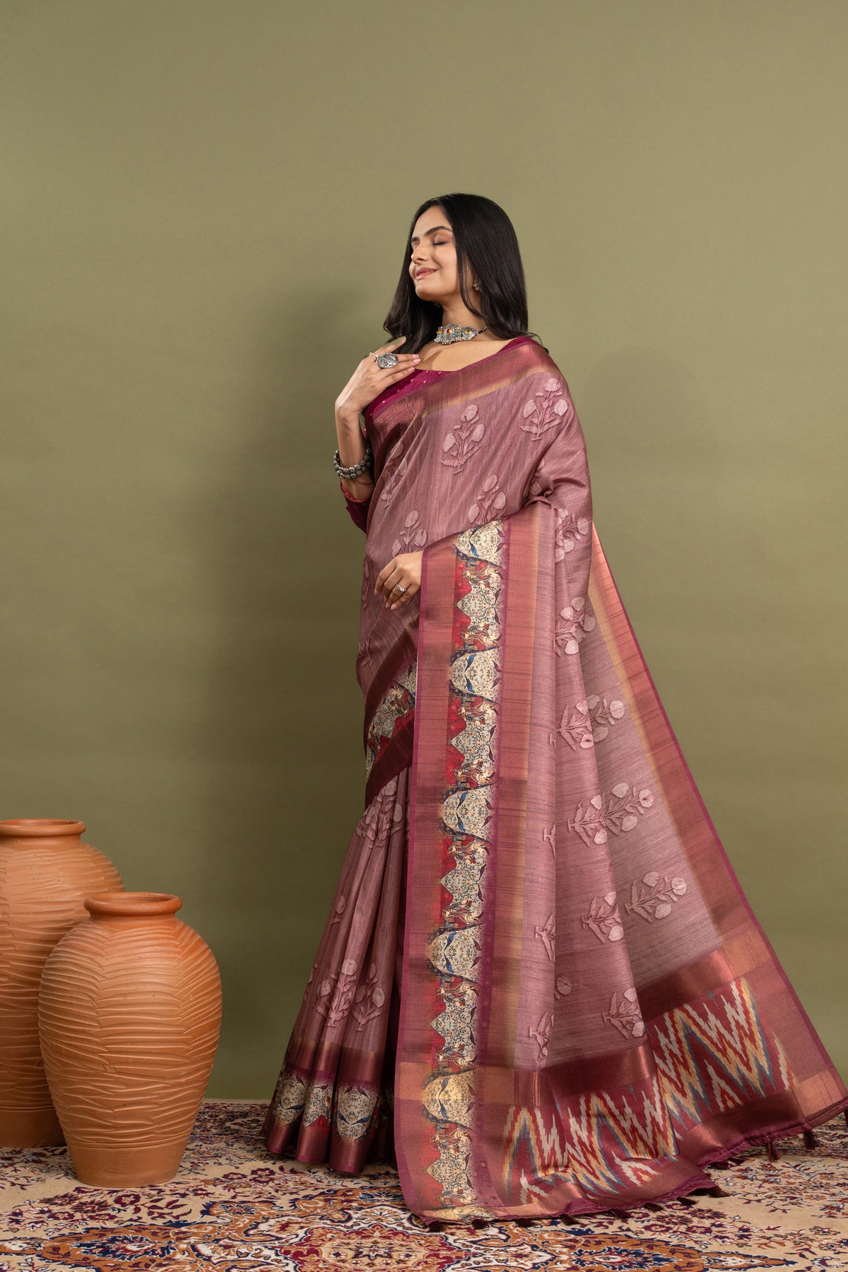 Roselle Floral Ikat Saree