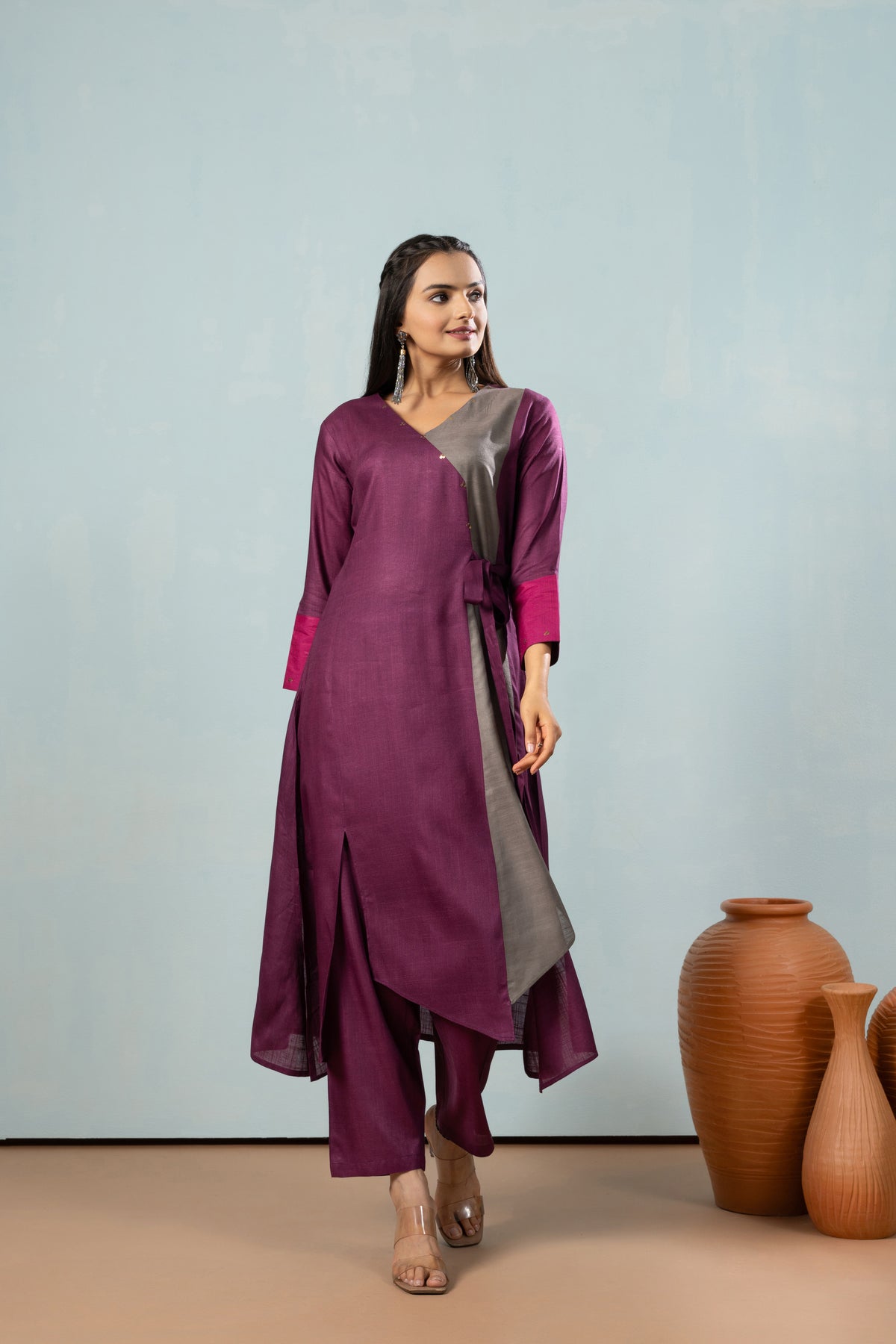 Nora Purple Knotted Kurta Set-Kurta Set-Ekana Label